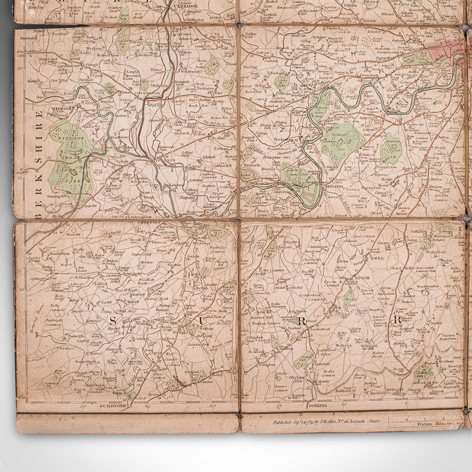 Linen Antique Folding London Map, English, Cartography, Historic, Georgian, Dated 1783 For Sale