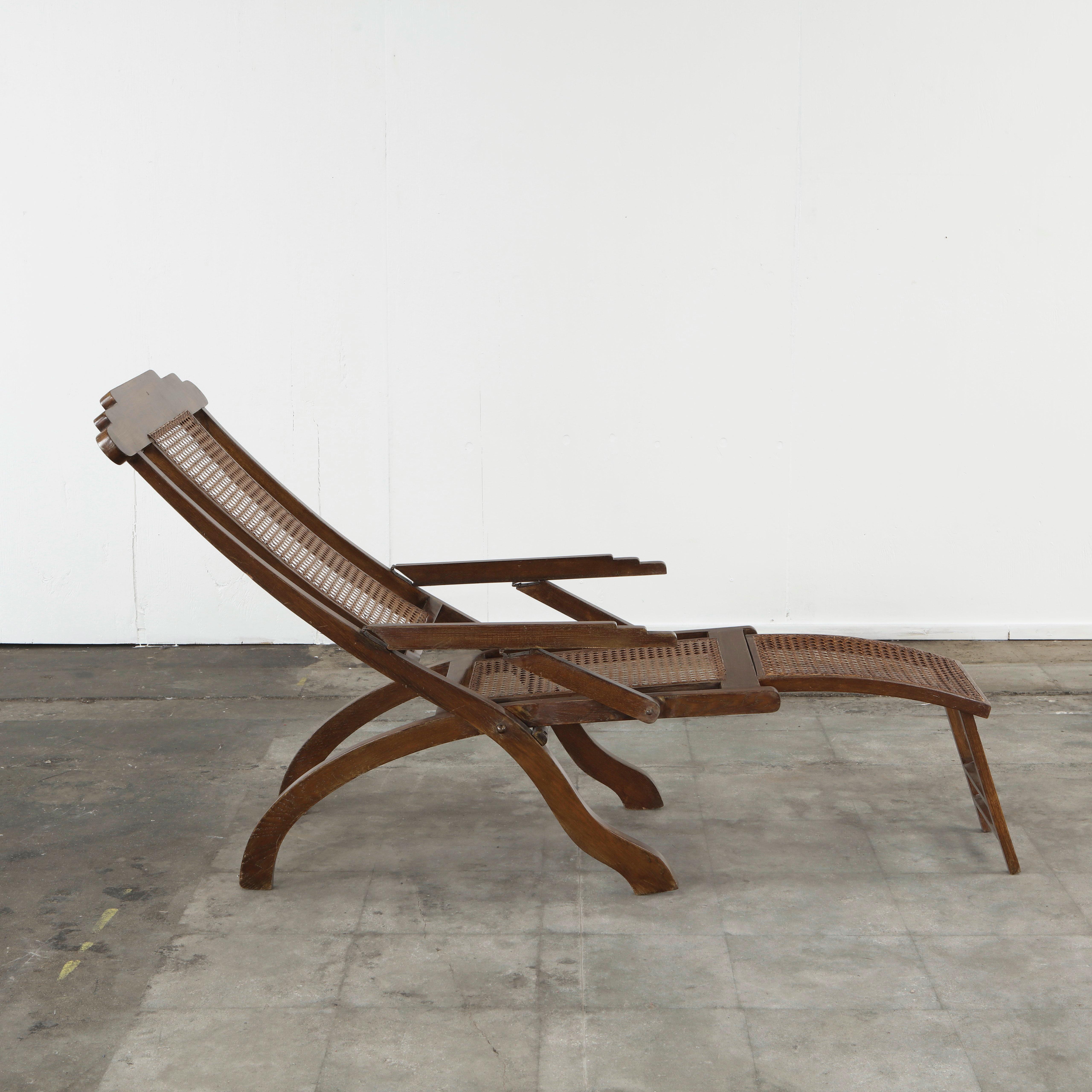 Antique Folding Luxury Wood Steamer Deck Chair, 1890s (Moderne) im Angebot