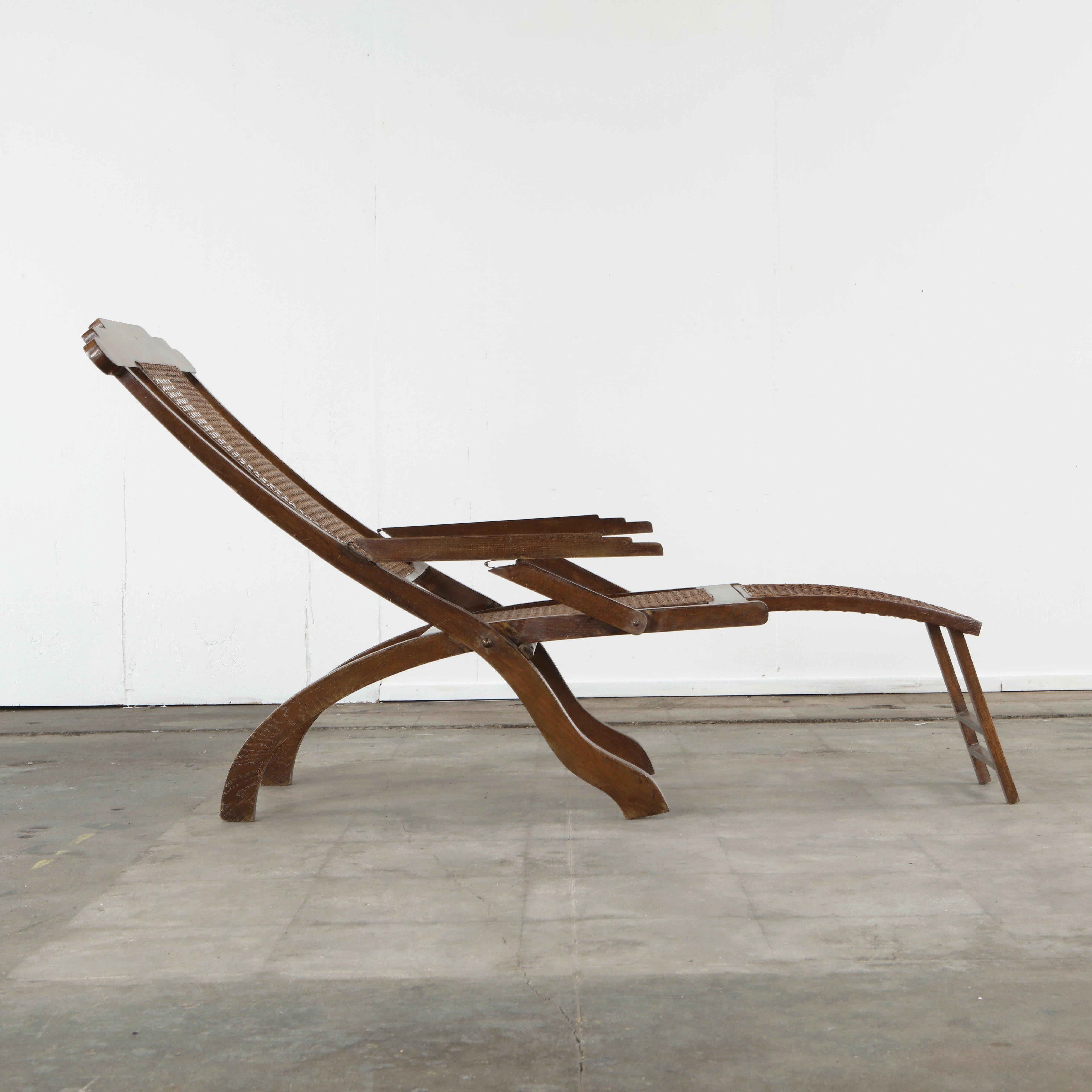 Antique Folding Luxury Wood Steamer Deck Chair, 1890s (Italienisch) im Angebot