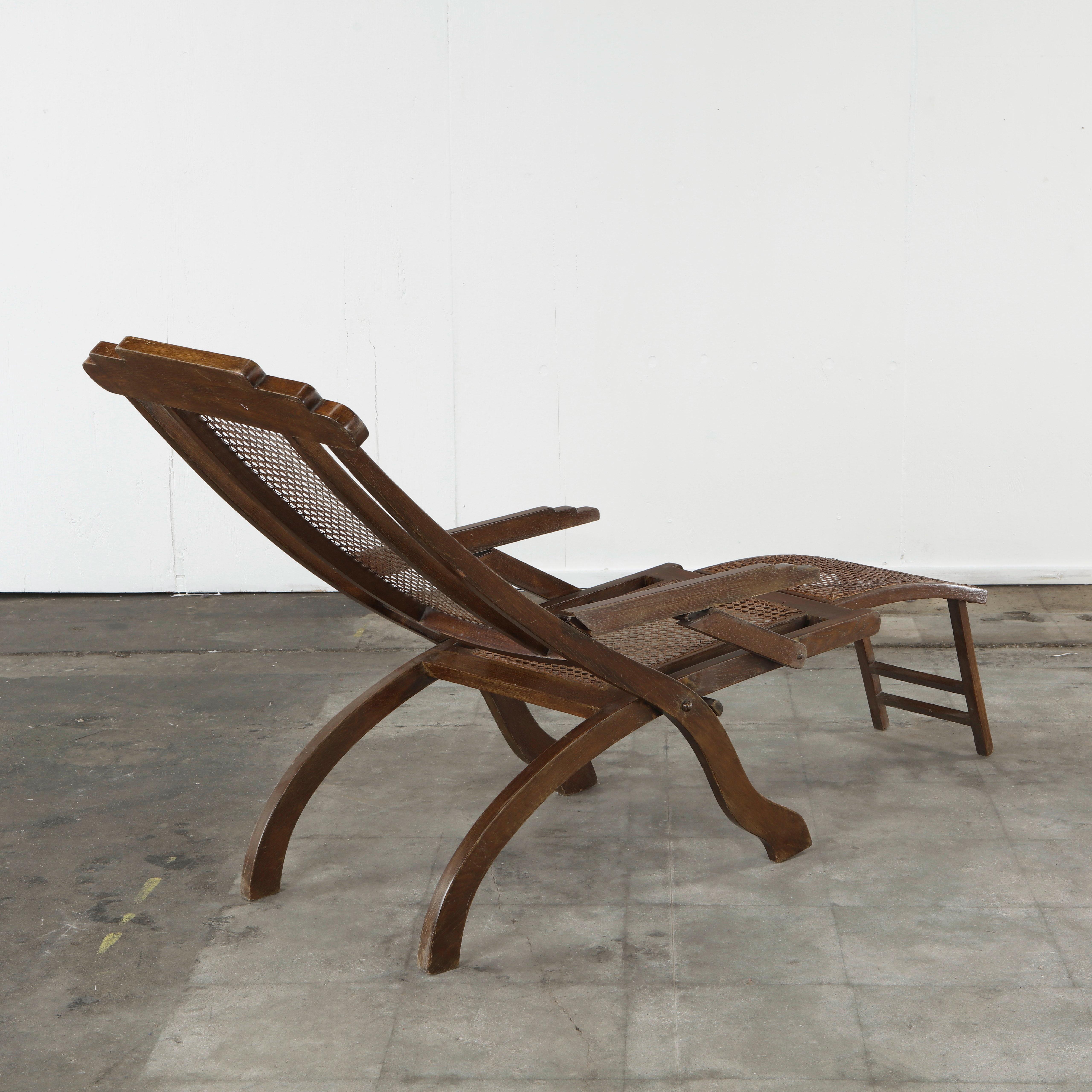 Antique Folding Luxury Wood Steamer Deck Chair, 1890s im Zustand „Gut“ im Angebot in Los Angeles, CA