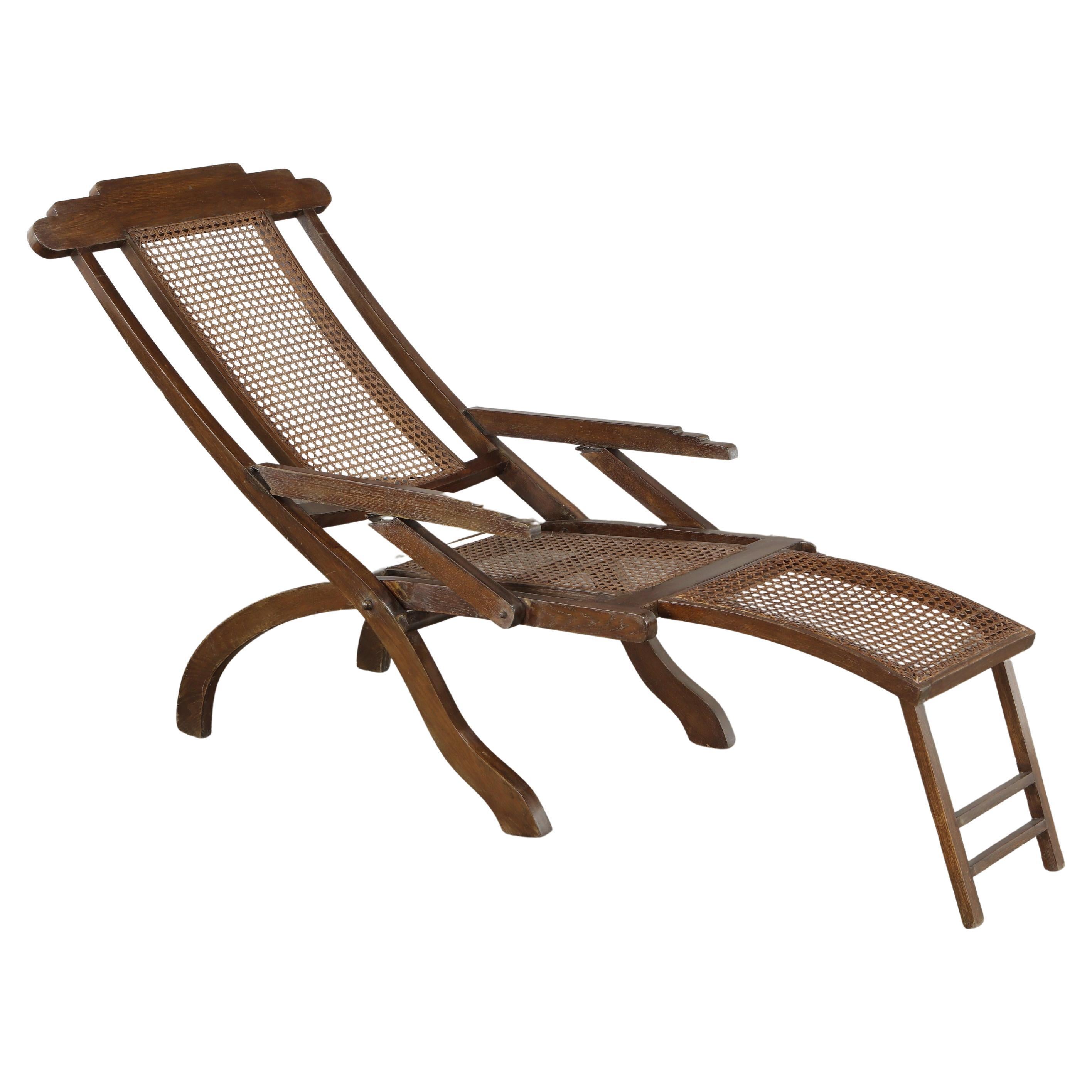 Antique Folding Luxury Wood Steamer Deck Chair, 1890s im Angebot