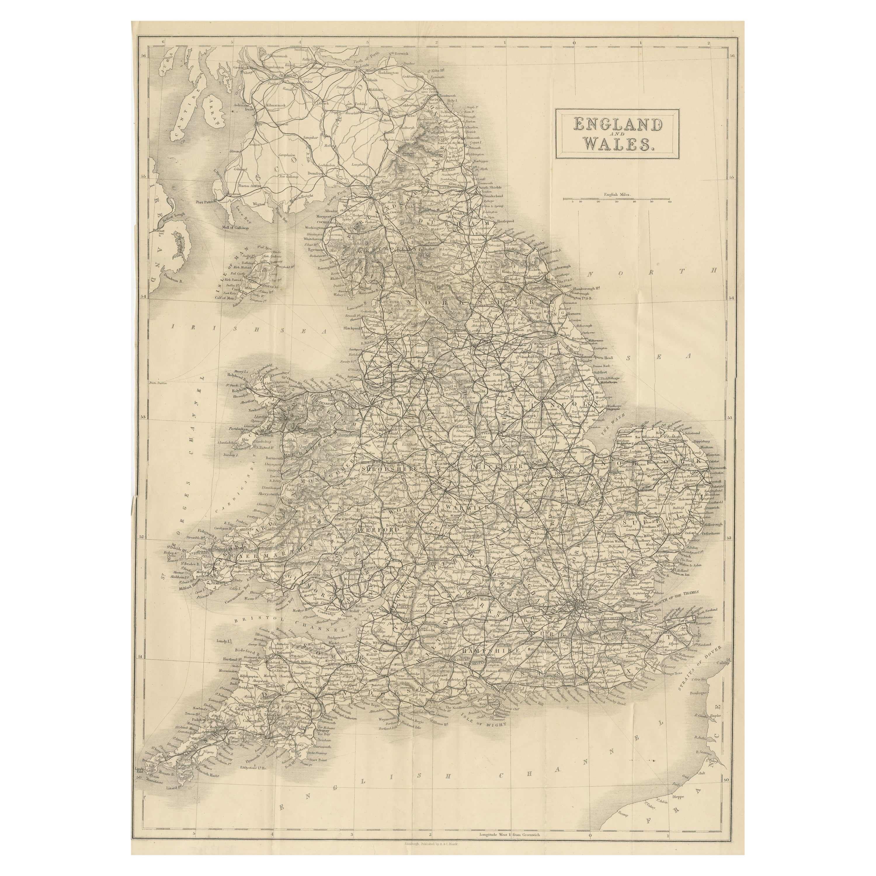 Antica mappa pieghevole dell'Inghilterra e del Wales