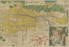 Antique Folding Map of Kyoto, Japan, 1920