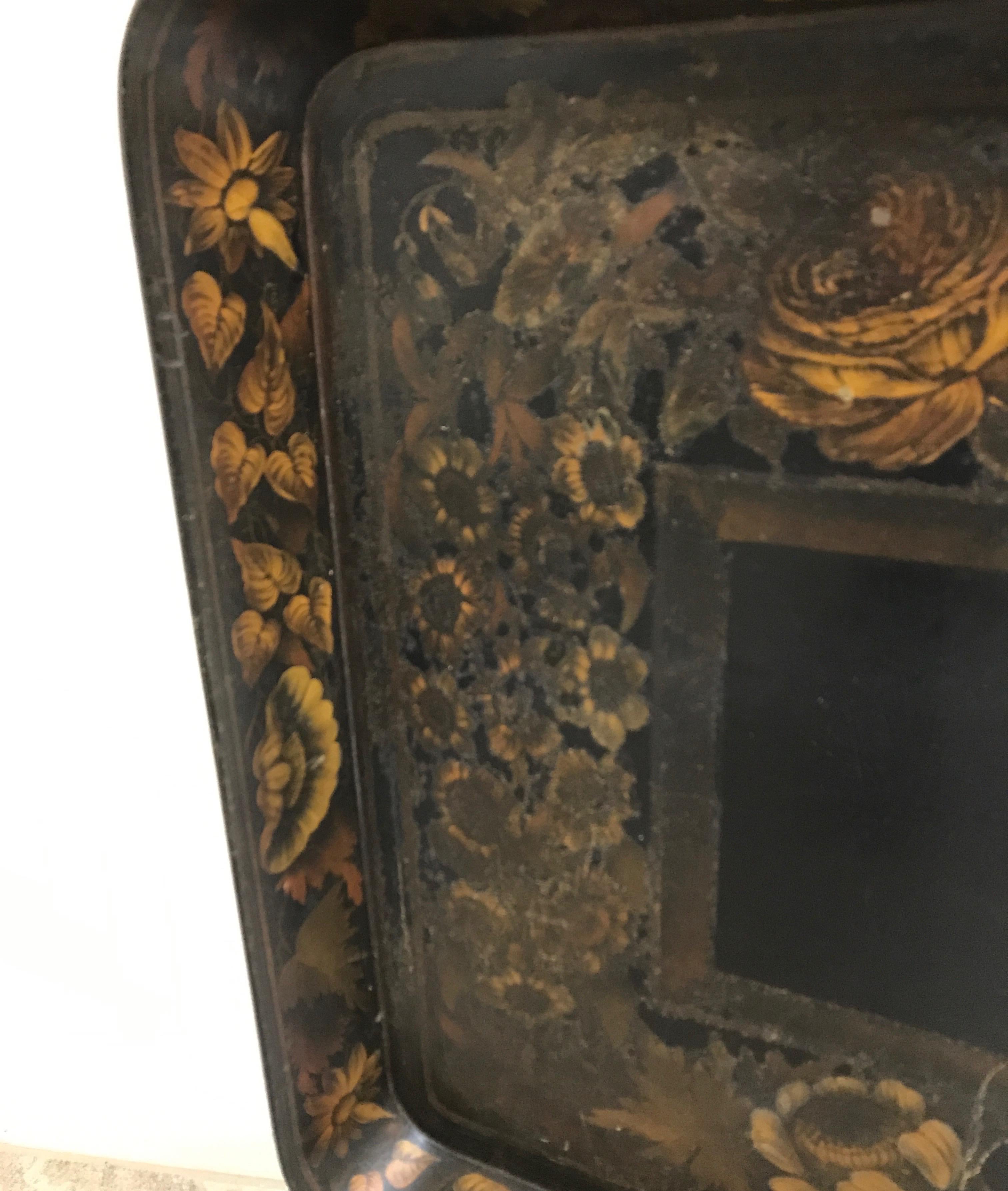 19th century black and gold painted paper mâché folding table.