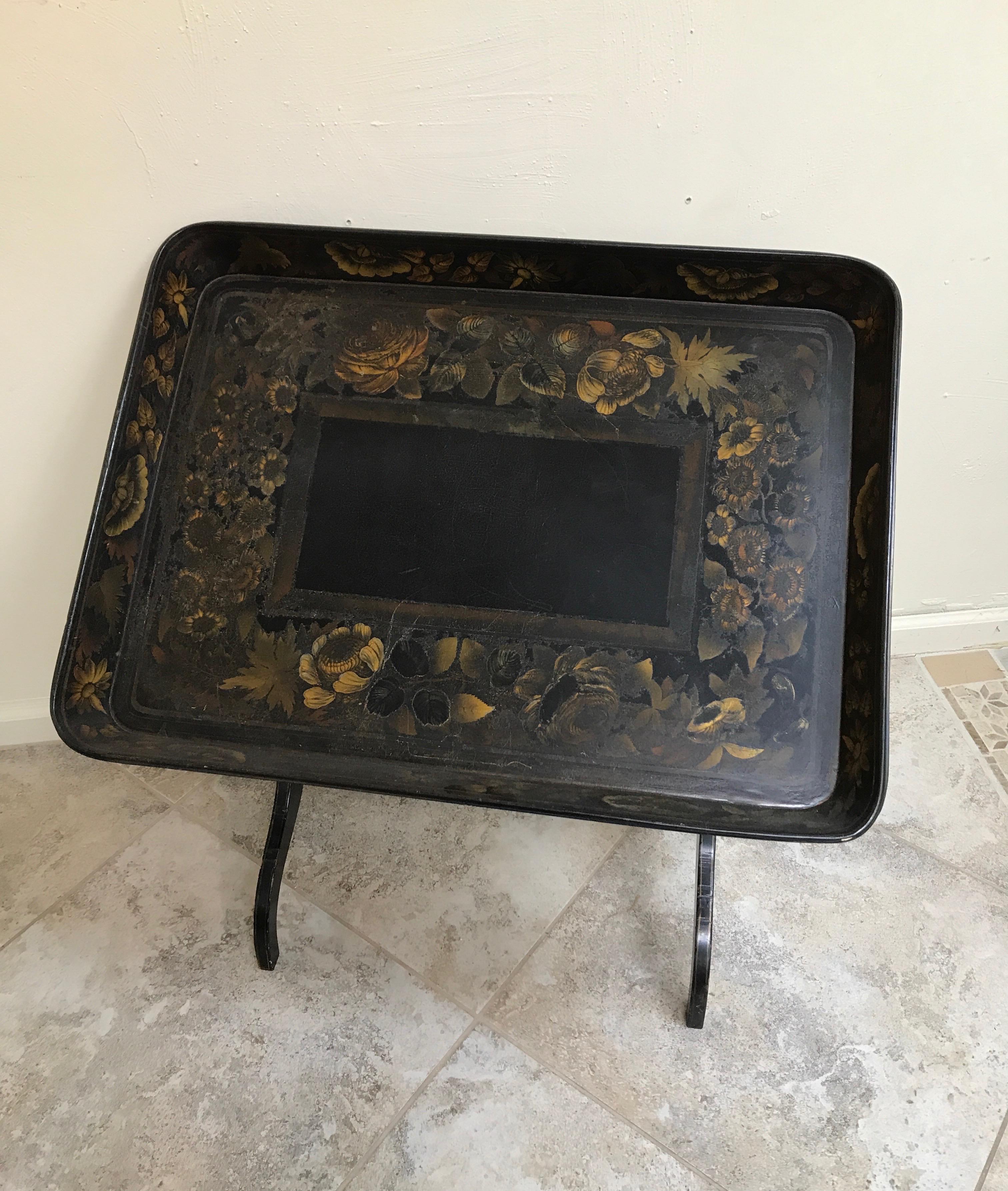 English Antique Folding Paper Mâché Tea Table For Sale