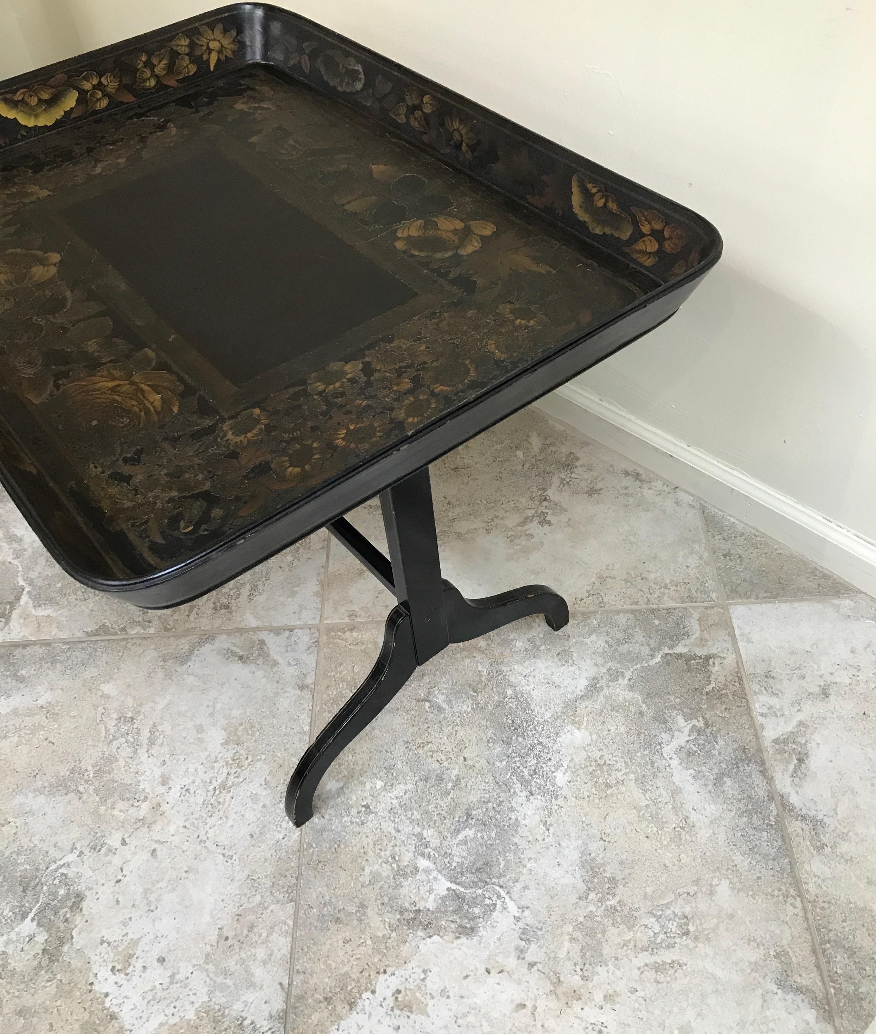 19th Century Antique Folding Paper Mâché Tea Table For Sale