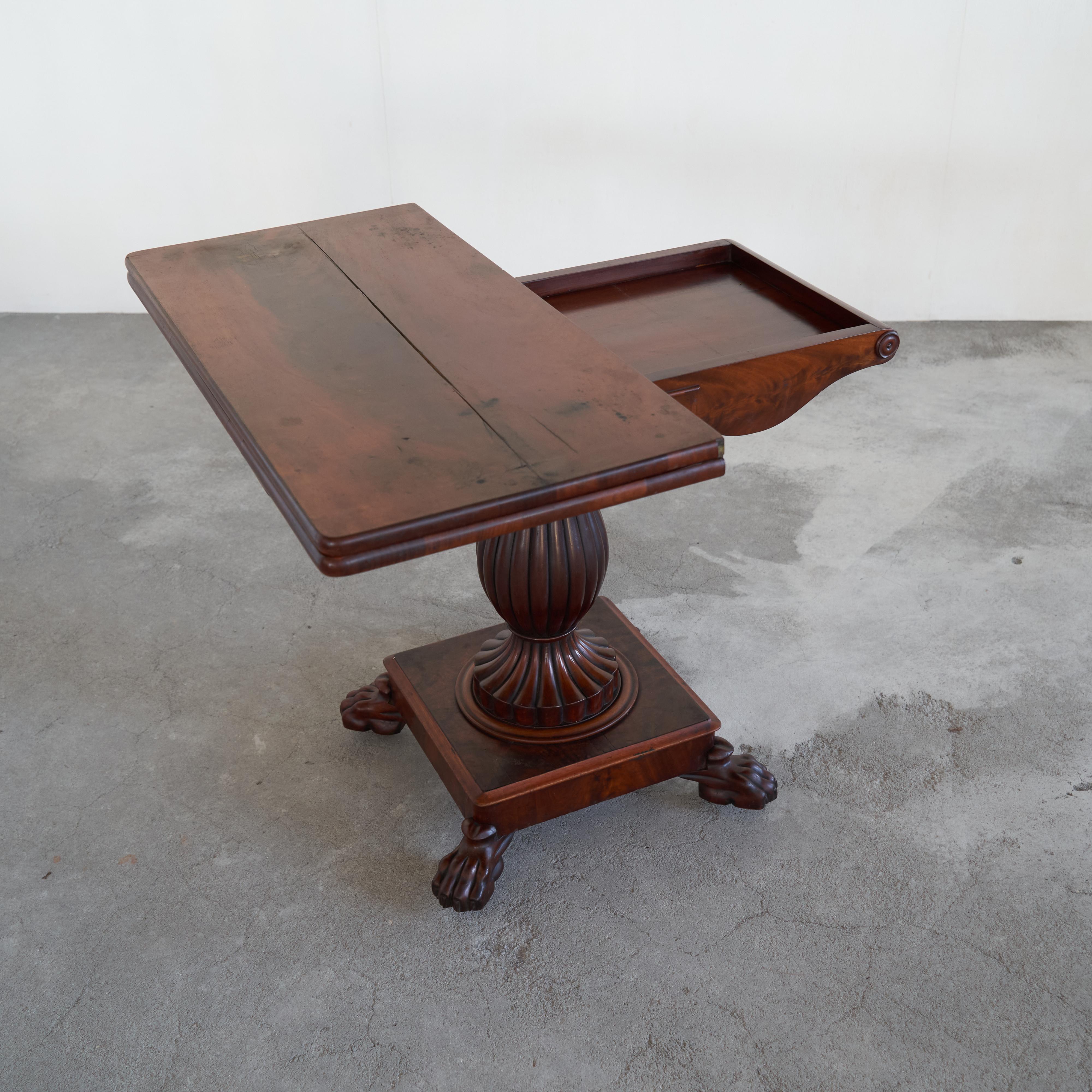 European Antique Folding Pedestal Card Table Mid 19th Century For Sale