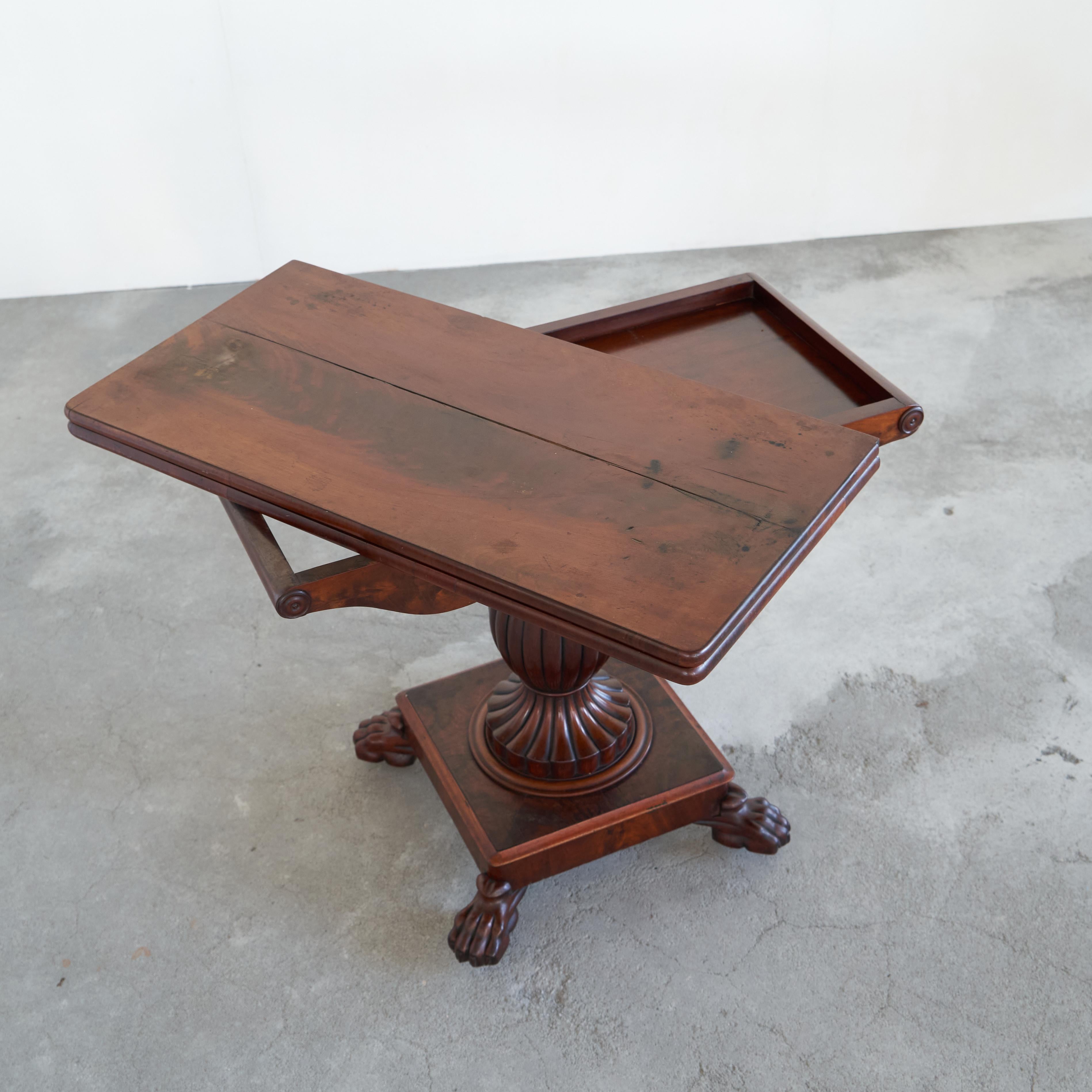 Hand-Crafted Antique Folding Pedestal Card Table Mid 19th Century For Sale