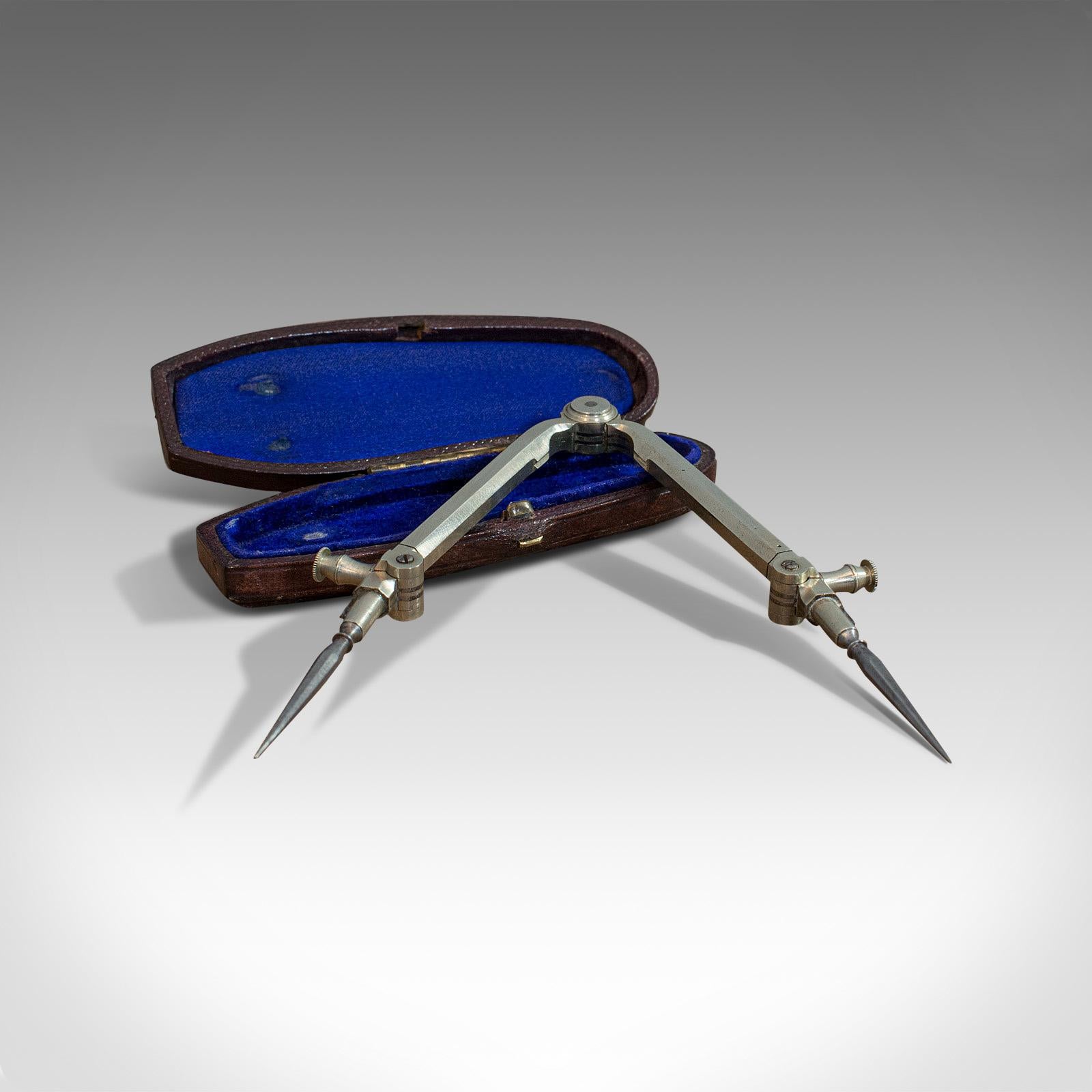 20th Century Antique Folding Pocket Compass, Pillar Divider, Drawing Instrument, Victorian
