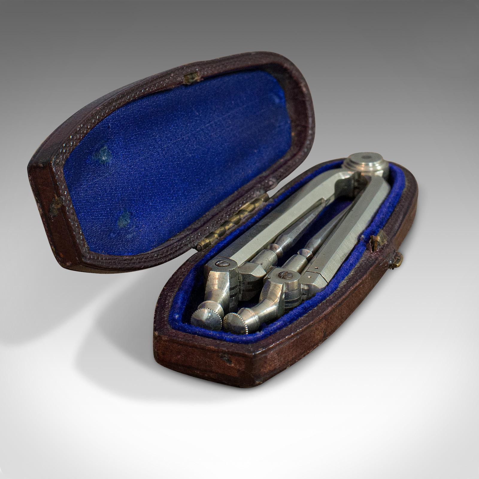 Metal Antique Folding Pocket Compass, Pillar Divider, Drawing Instrument, Victorian