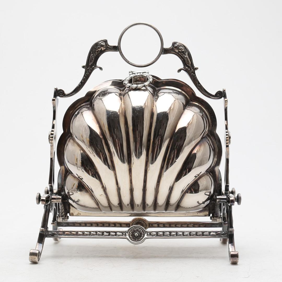 Antique Folding Silver Plated Shell Biscuit Box Victorian by Fenton Brothers For Sale 1