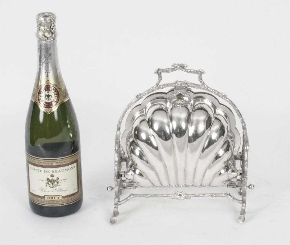 Antique Folding Silver Plated Shell Biscuit Box Victorian by Fenton Brothers For Sale 2