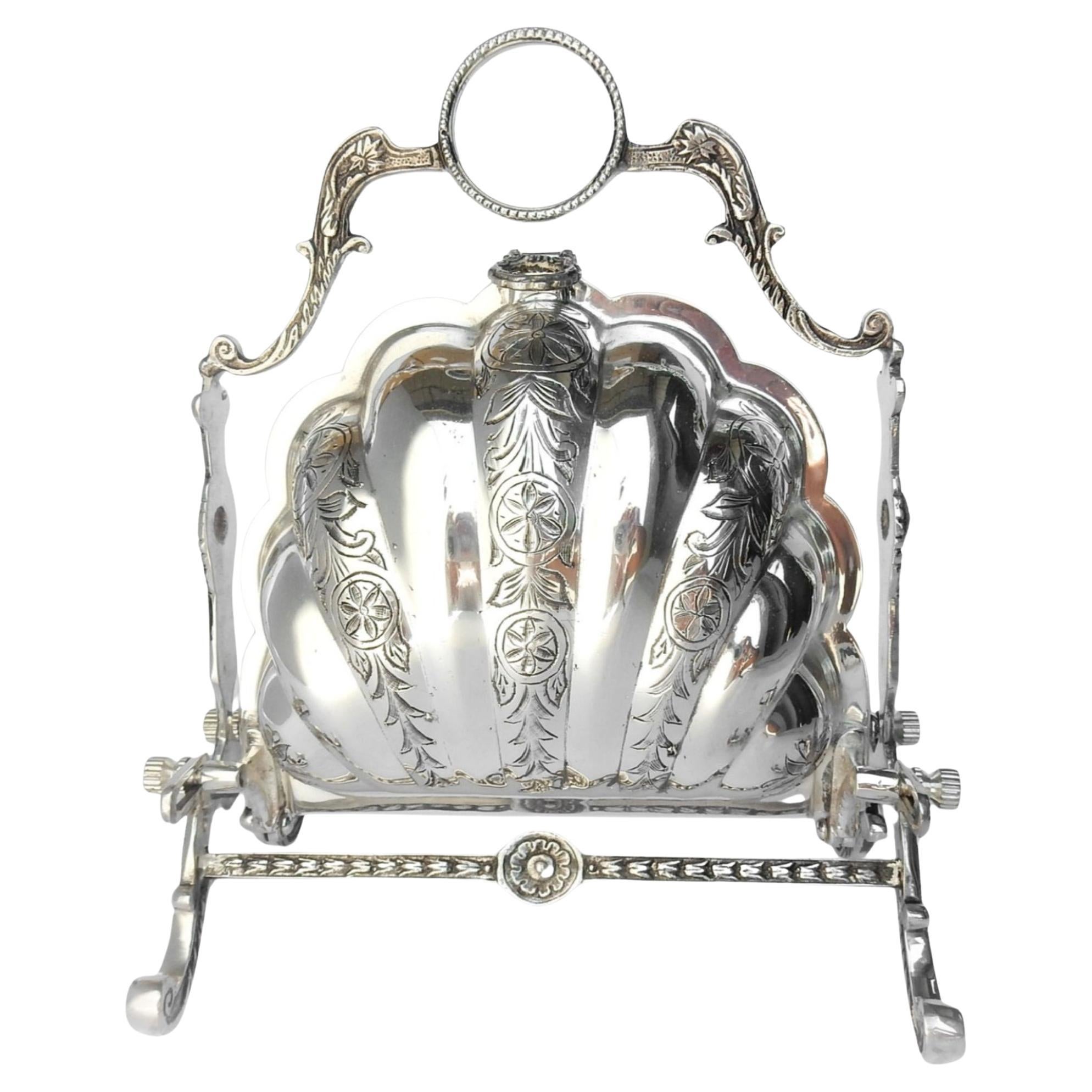 Antique Folding Silver Plated Shell Biscuit Box Victorian Table Centrepiece
