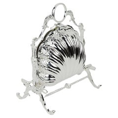 Antique Folding Silver Plated Shell Biscuit Box Victorian Table Centrepiece