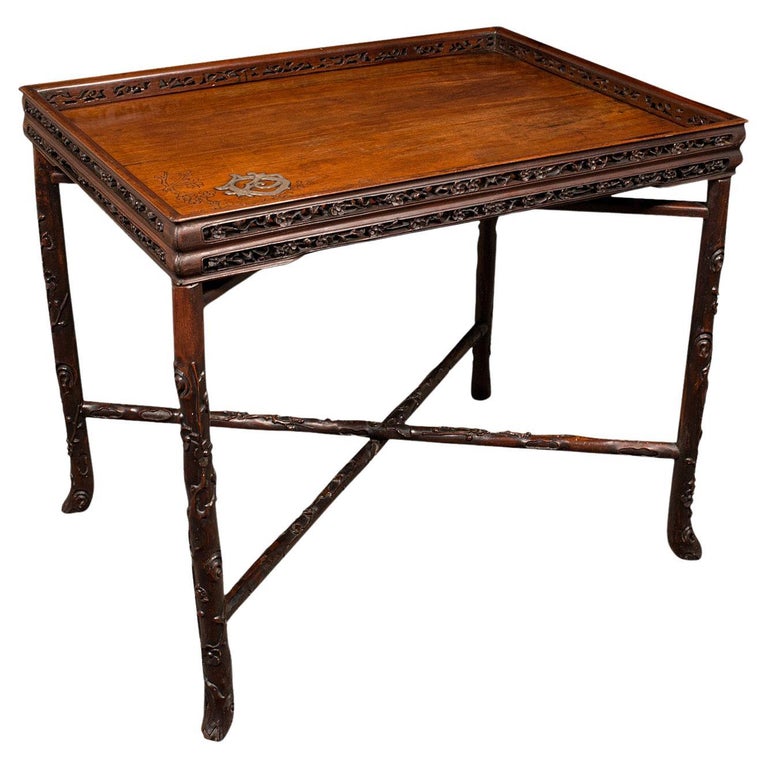 Antique Folding Silver Table, Chinese, Serving Tray, Afternoon Tea