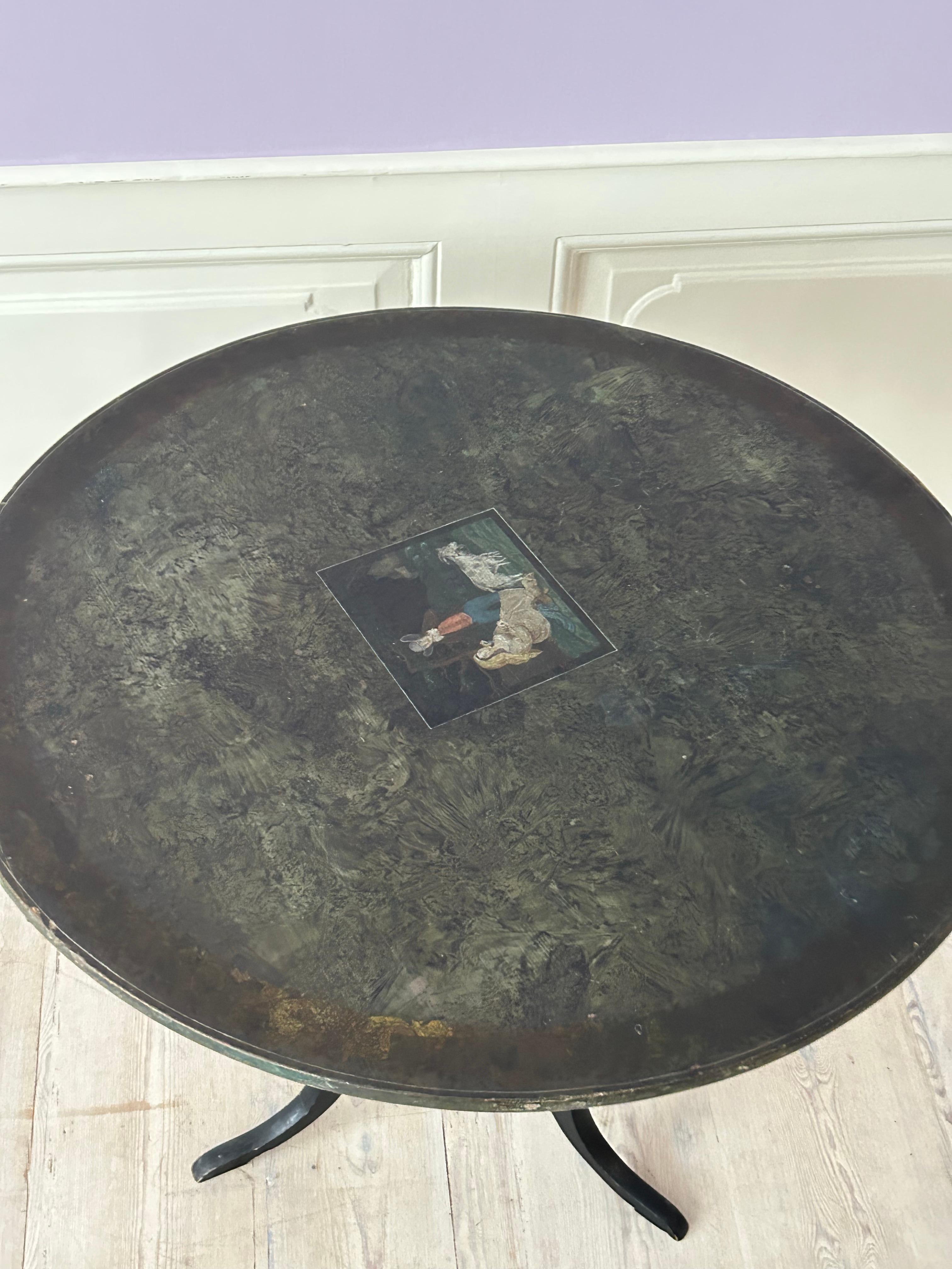 Antique Folding Table in Green Paint with Decorations, Sweden, 19th Century For Sale 4