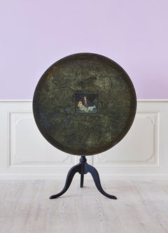 Antique Folding Table in Green Paint with Decorations, Sweden, 19th Century