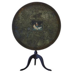 Antique Folding Table in Green Paint with Decorations, Sweden, 19th Century