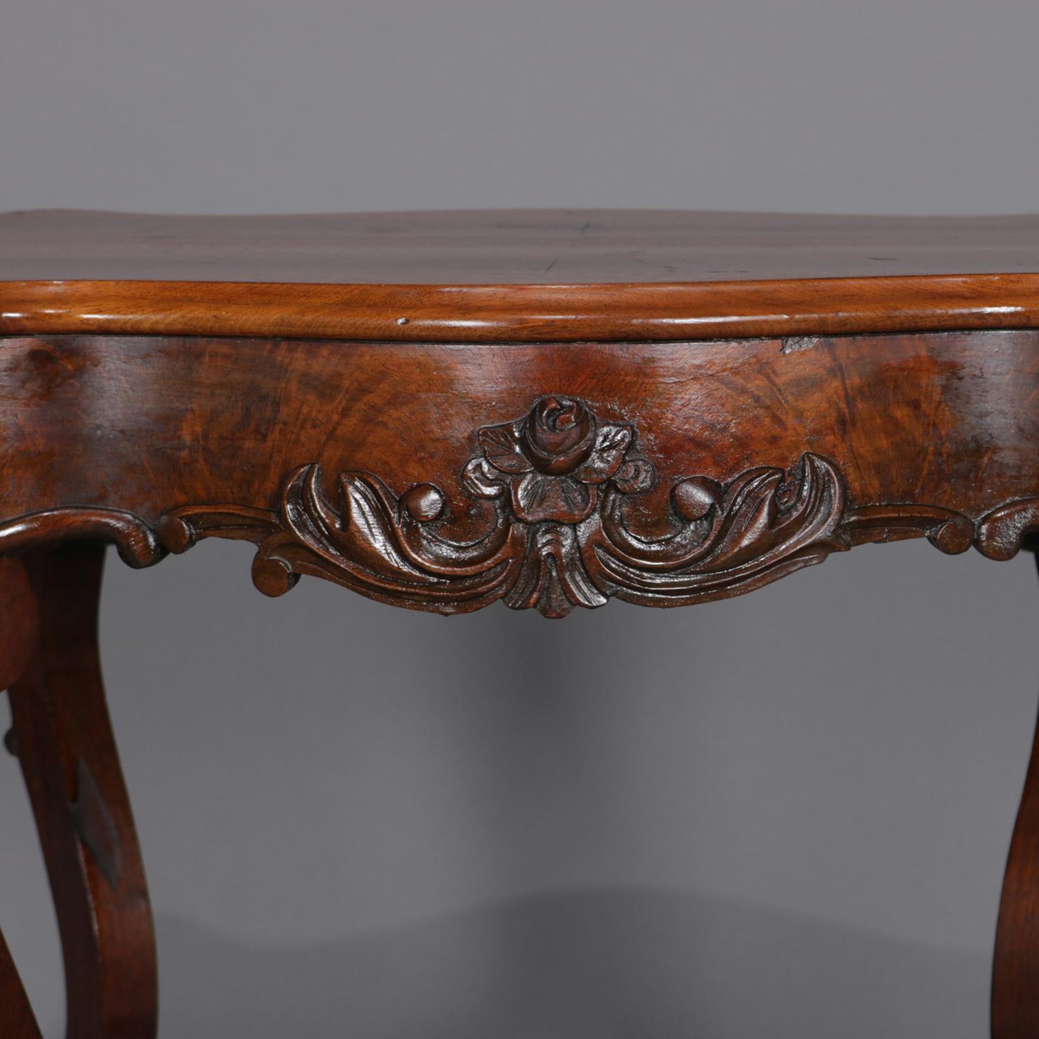 Victorian Antique Foliate and Floral Carved Walnut Center Table, circa 1890