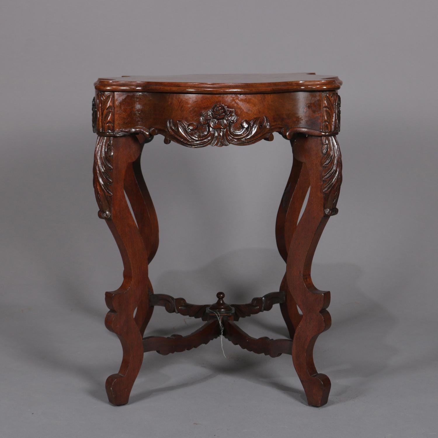 Antique Foliate and Floral Carved Walnut Center Table, circa 1890 In Good Condition In Big Flats, NY