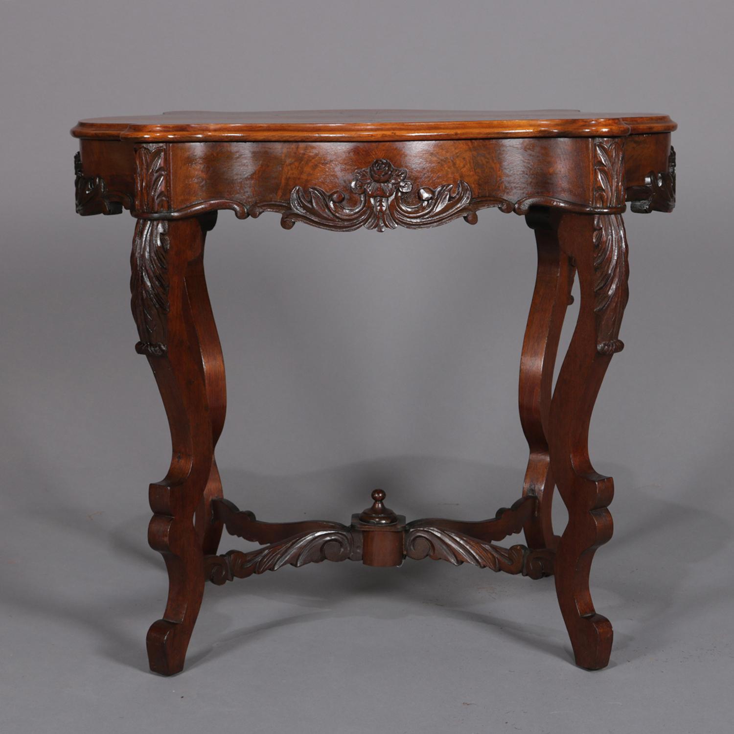 19th Century Antique Foliate and Floral Carved Walnut Center Table, circa 1890