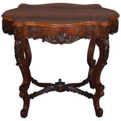 Antique Foliate and Floral Carved Walnut Center Table, circa 1890
