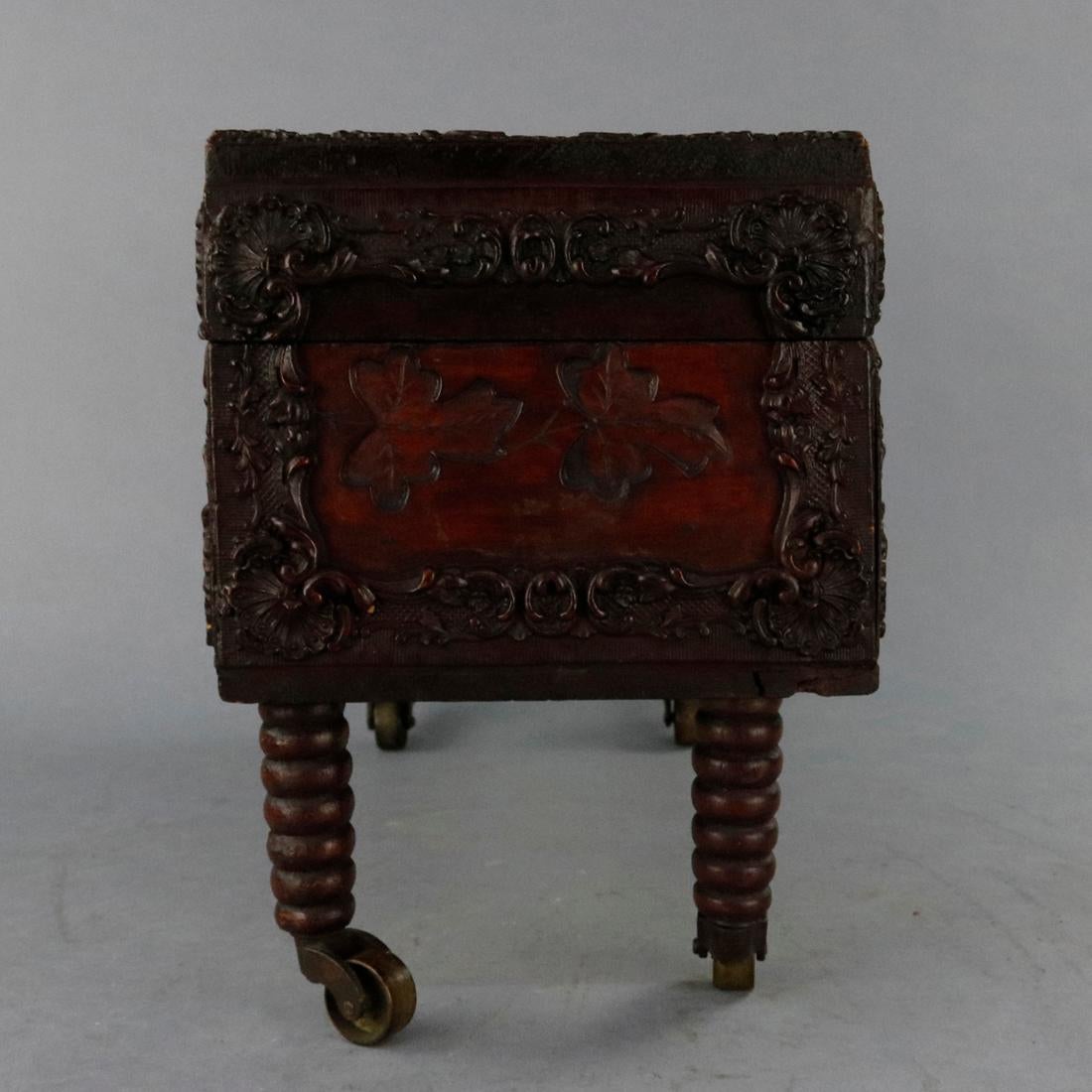 Wood Antique Foliate Carved Mahogany Document Box, Circa 1880