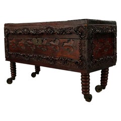 Antique Foliate Carved Mahogany Document Box, Circa 1880