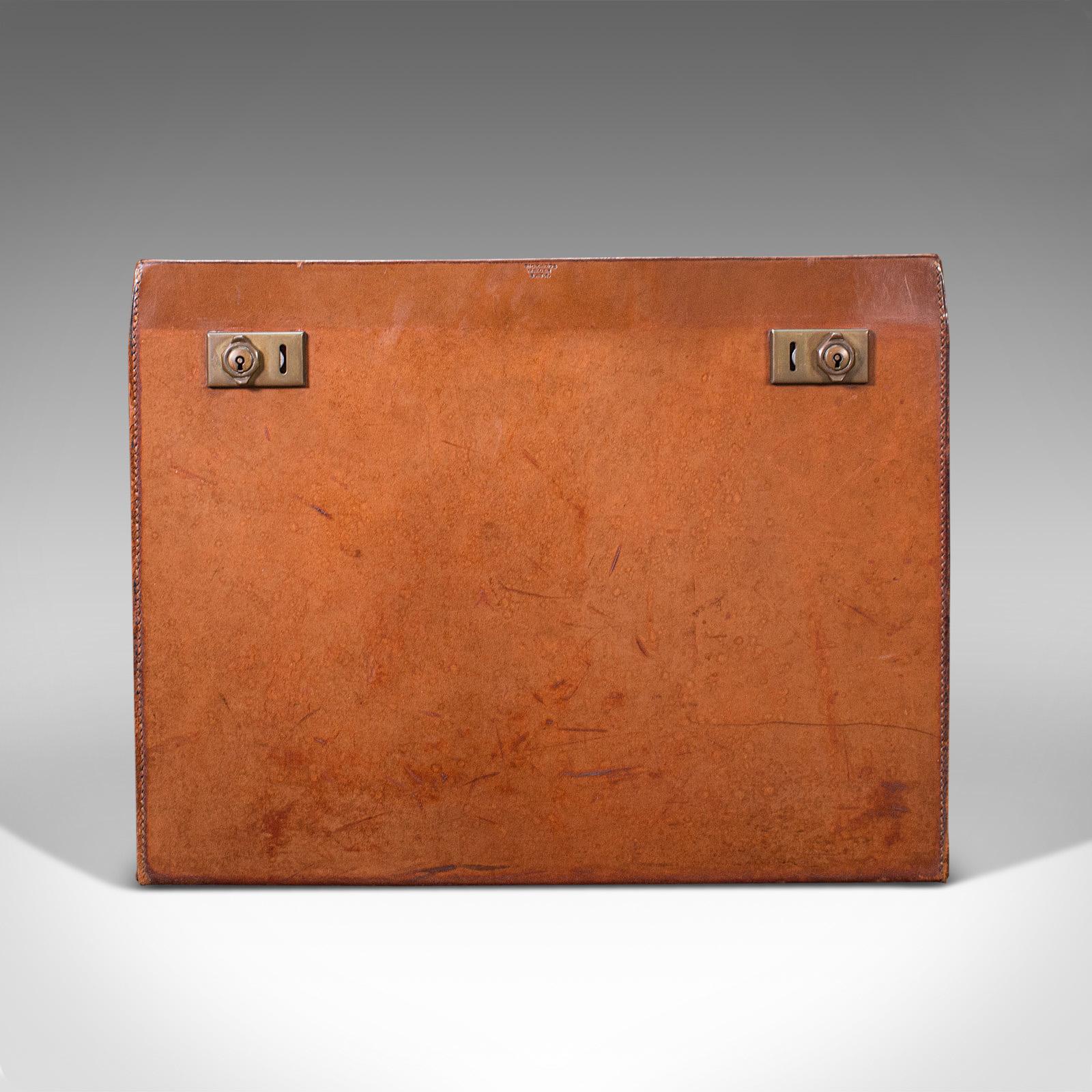 British Antique Folio Case, English, Leather, Record Producer's Attache Briefcase, 1920