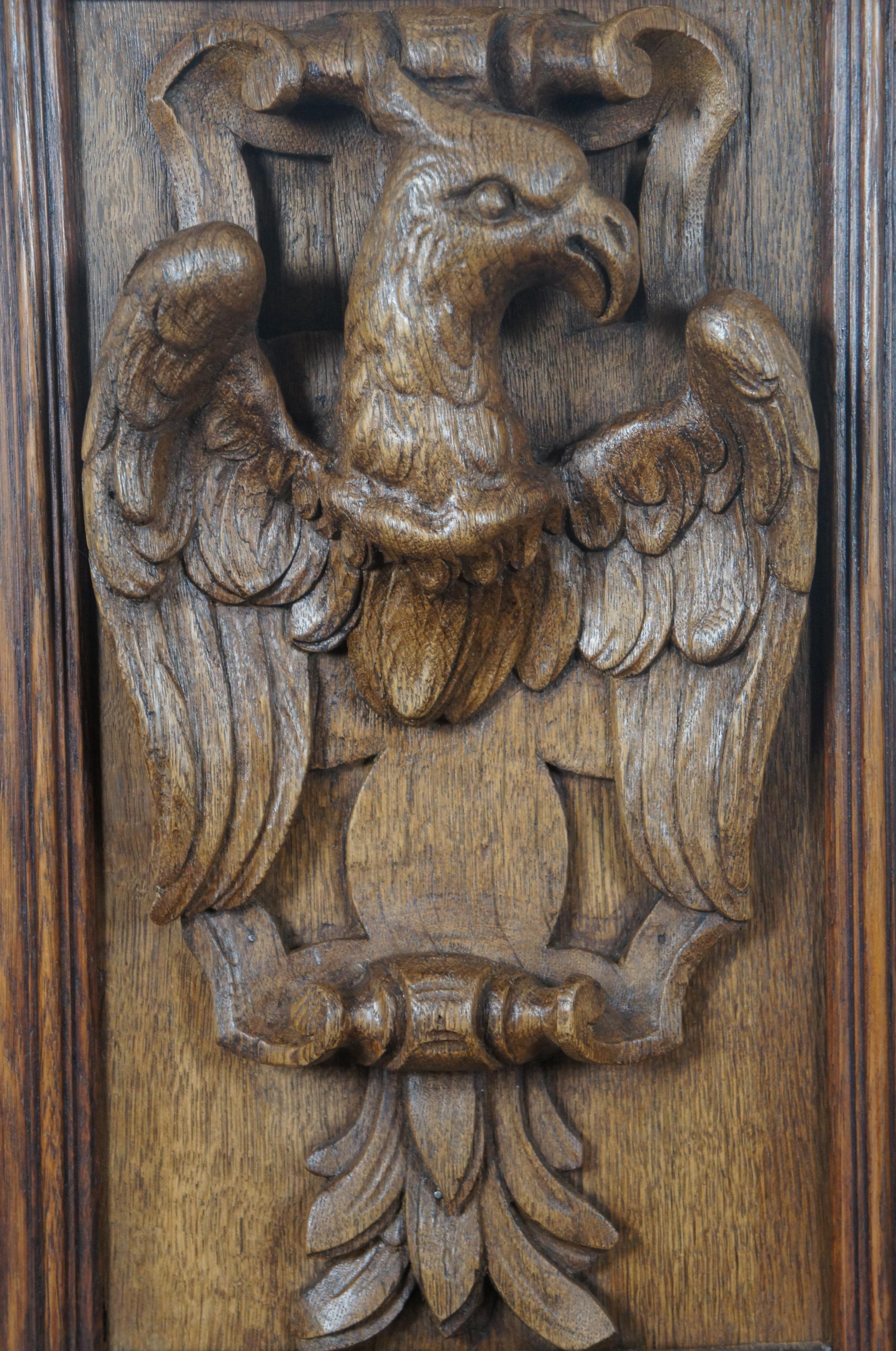 Antique Folk Art American Eagle Carved Oak Wall Plaque High Relief Heraldic 7
