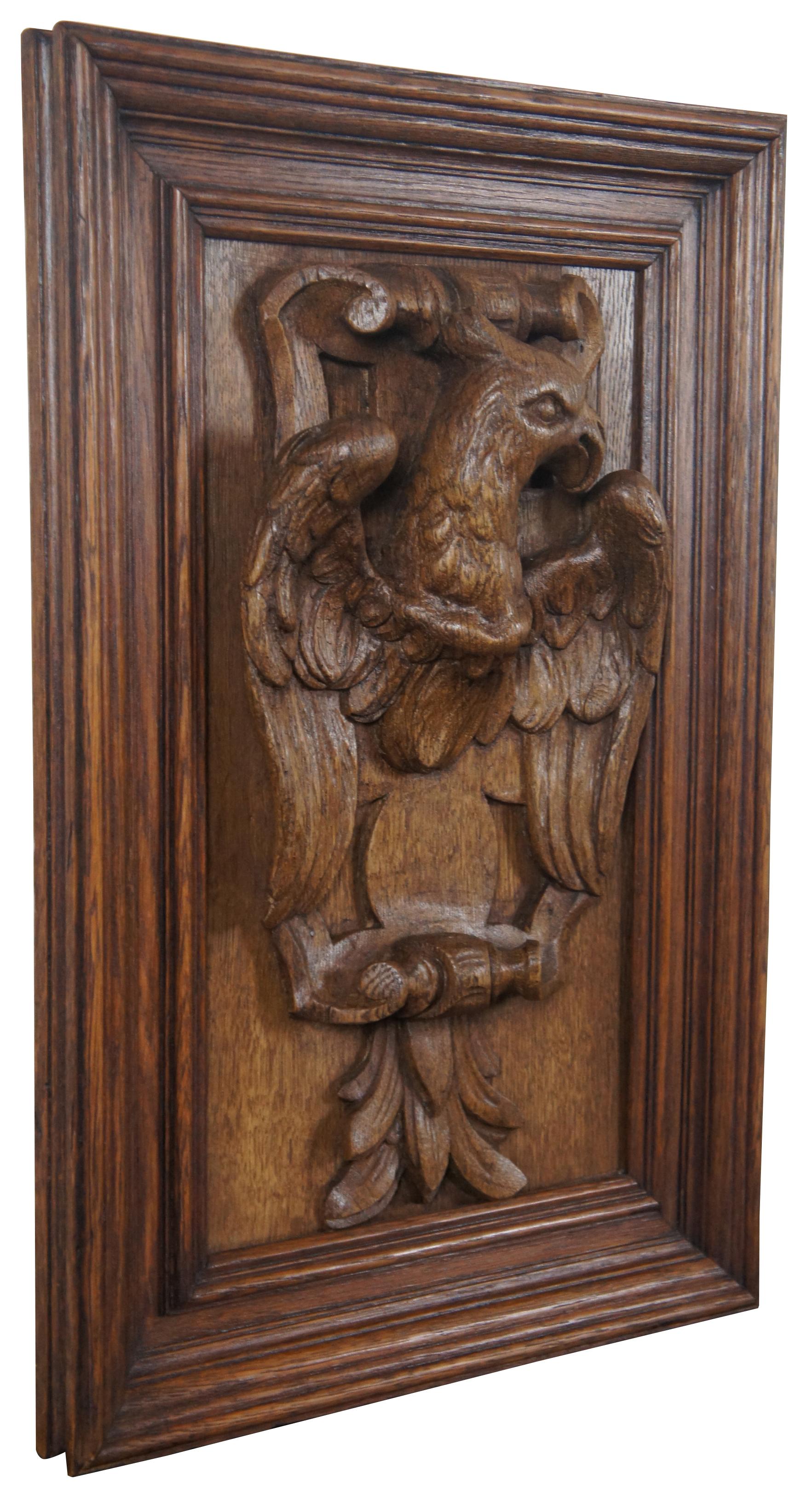 Antique Folk Art American Eagle Carved Oak Wall Plaque High Relief Heraldic In Good Condition In Dayton, OH