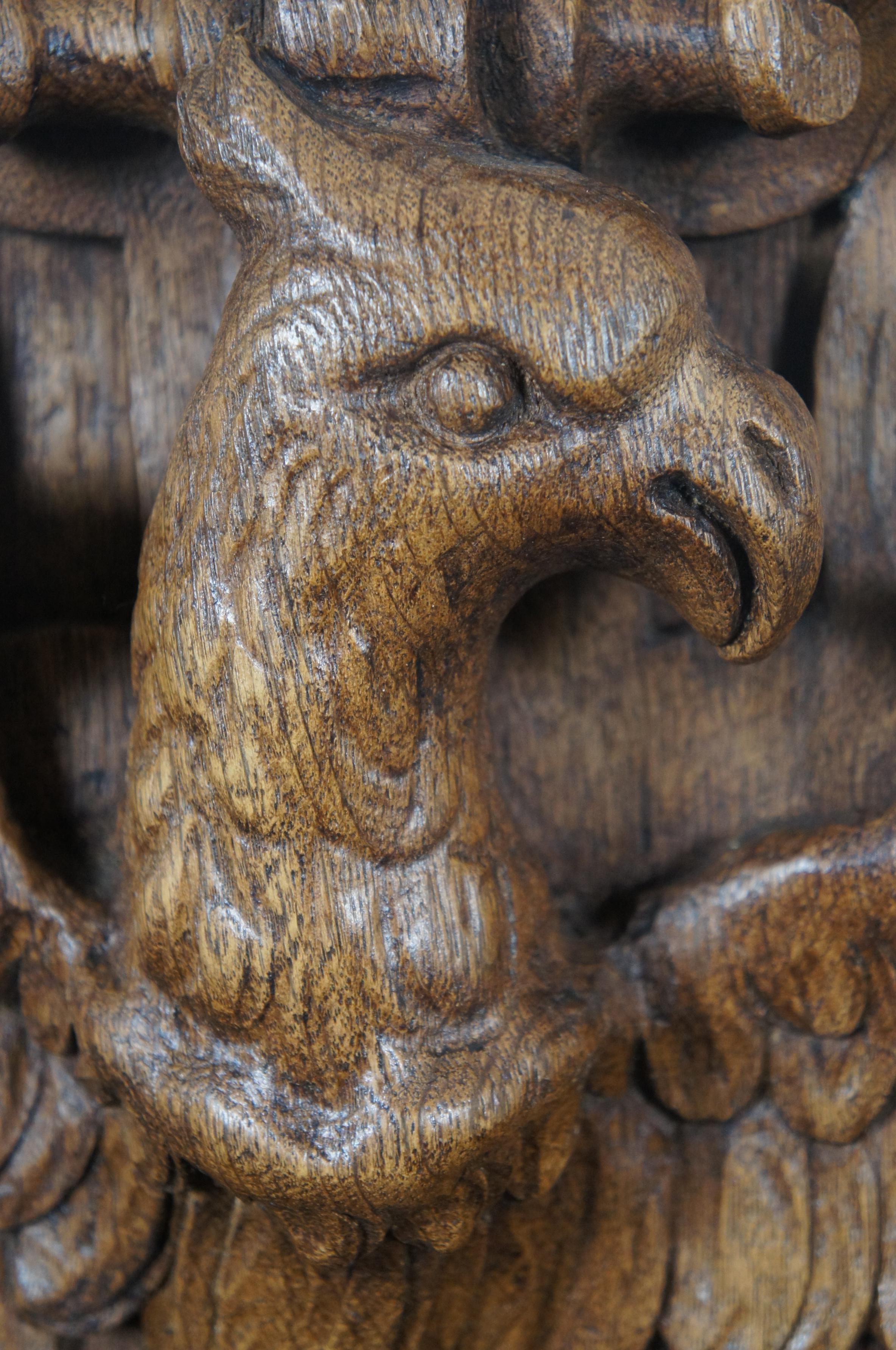 Antique Folk Art American Eagle Carved Oak Wall Plaque High Relief Heraldic 2