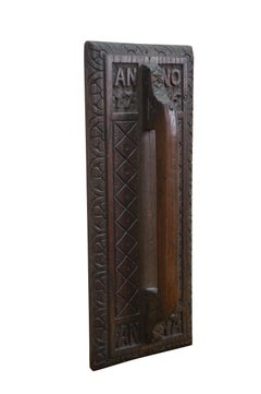 Antique Folk Art Anno 1716 Geometric Carved Oak Door Handle Wall Plaque 19"