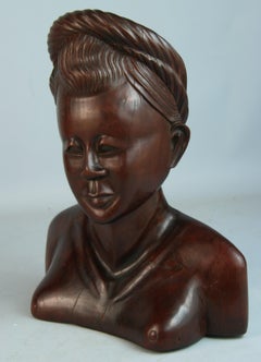 Antique Folk Art Cambodian Carved Wood Princess Sculpture