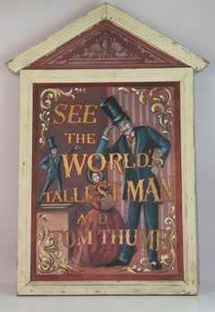 Antiguo Cartel Pintado a Mano de Atracción de Carnaval de Arte Popular circa años 1940