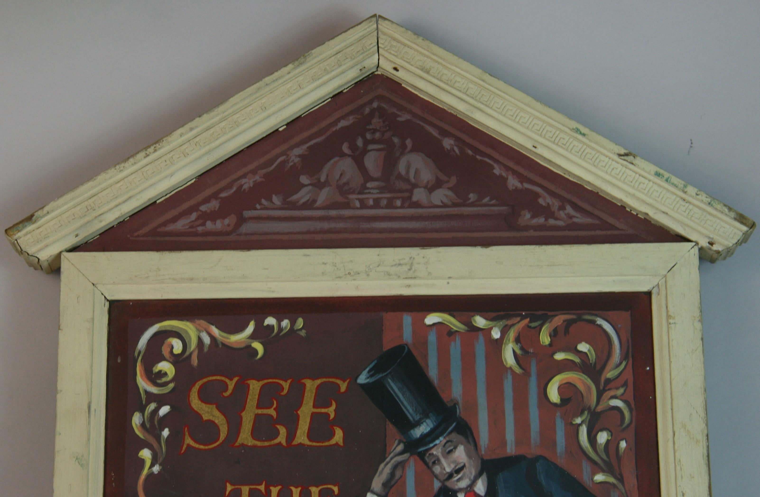 Antiguo Cartel Pintado a Mano de Atracción de Carnaval de Arte Popular circa años 1940 en venta 4