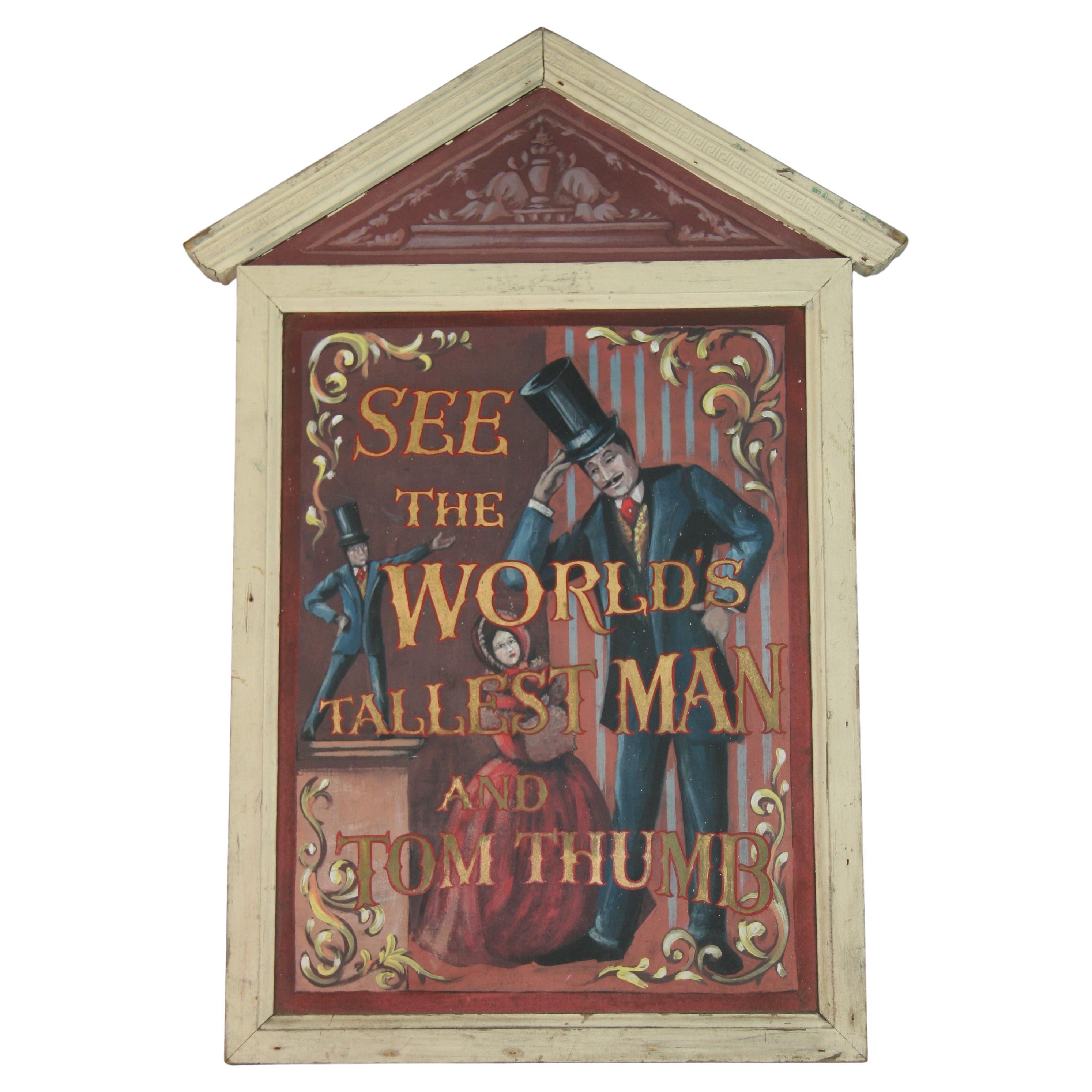 Antiguo Cartel Pintado a Mano de Atracción de Carnaval de Arte Popular circa años 1940 en venta