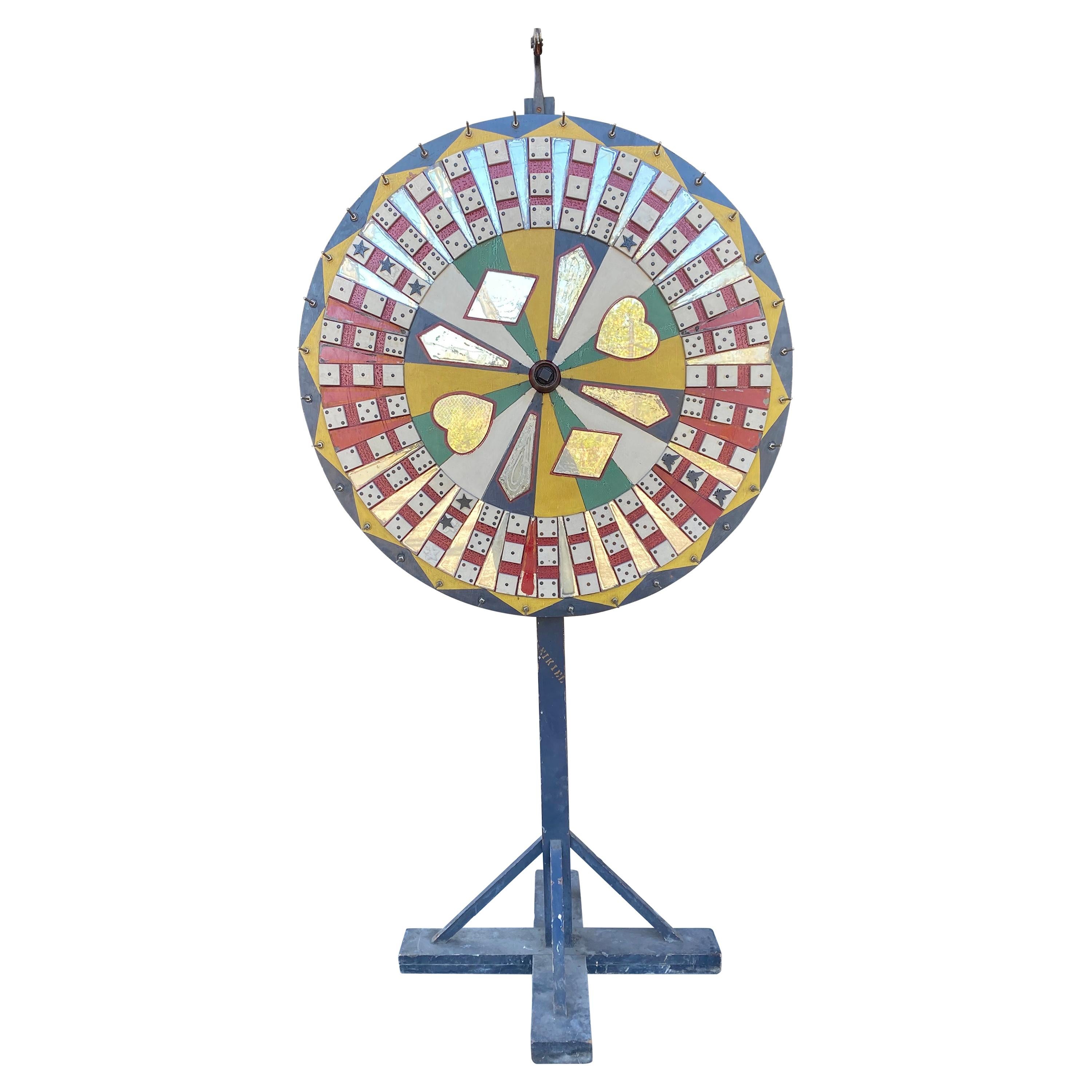 Antique Folk Art Carnival Game Wheel, Spinner, Gambling Device, Signed Nikiel
