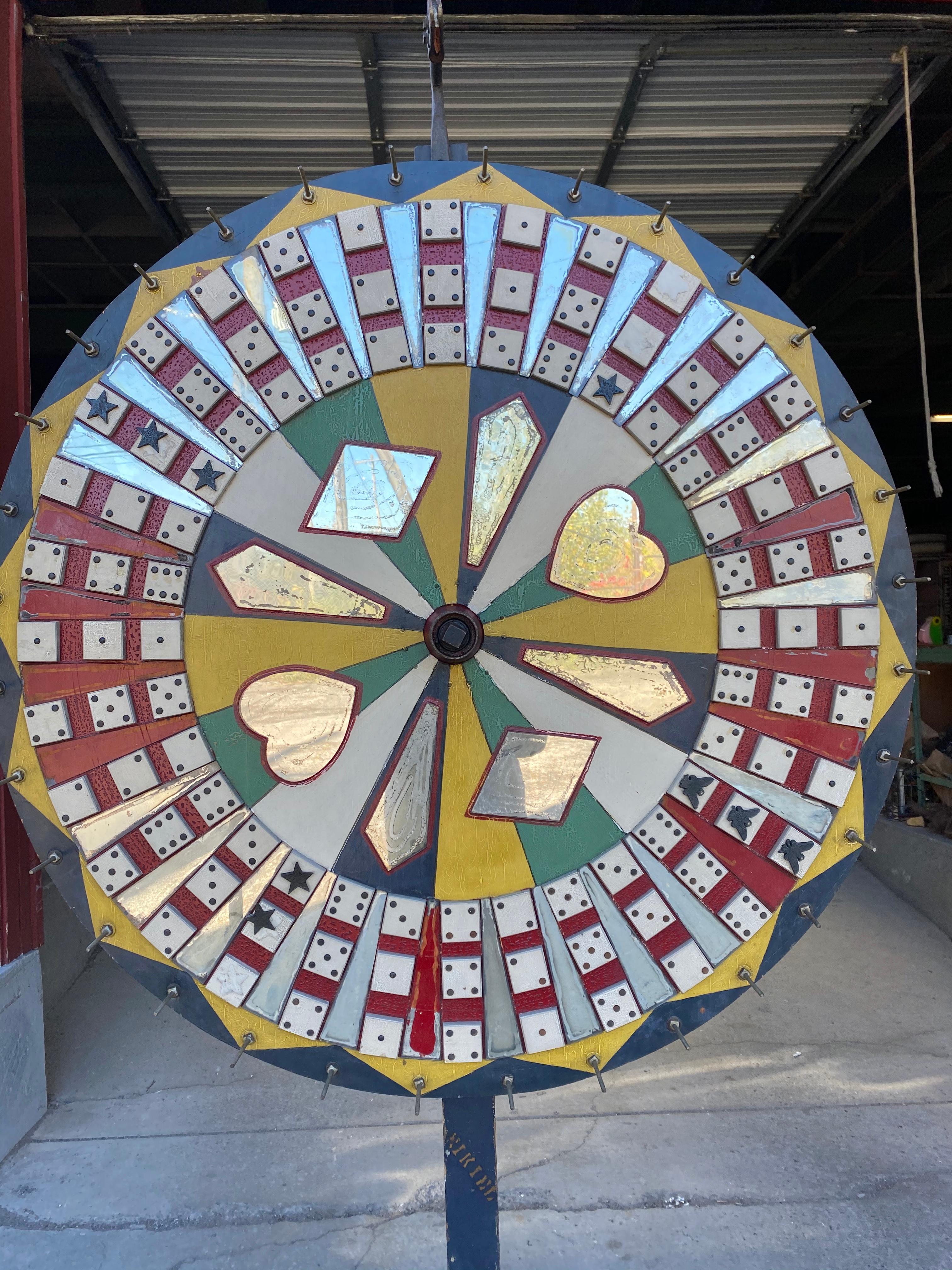 Antique Folk Art carnival game wheel. Gambling device, signed Nikiel, 1930s hand made 'CARNIVAL