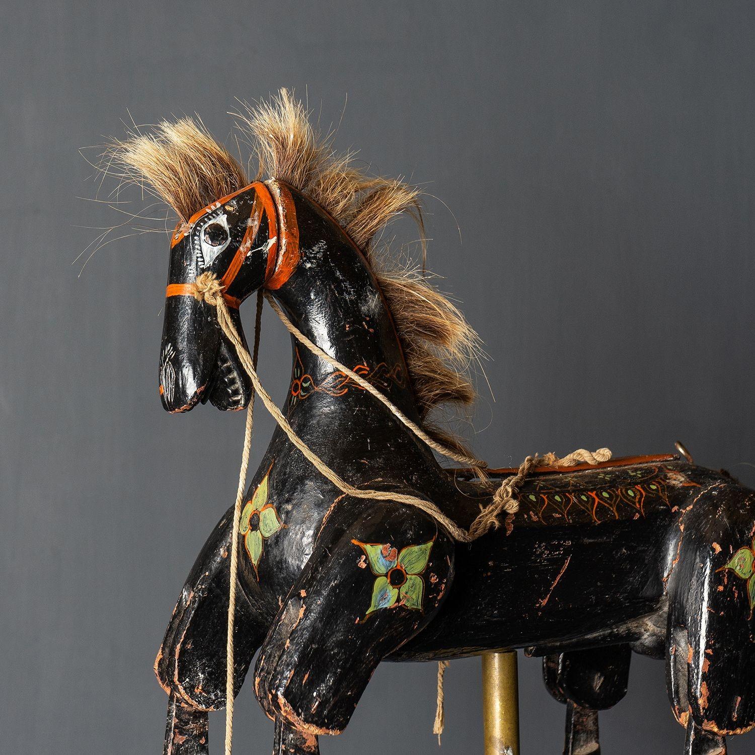 Antique Folk Art Carved And Painted Articulated Horse Puppet 5