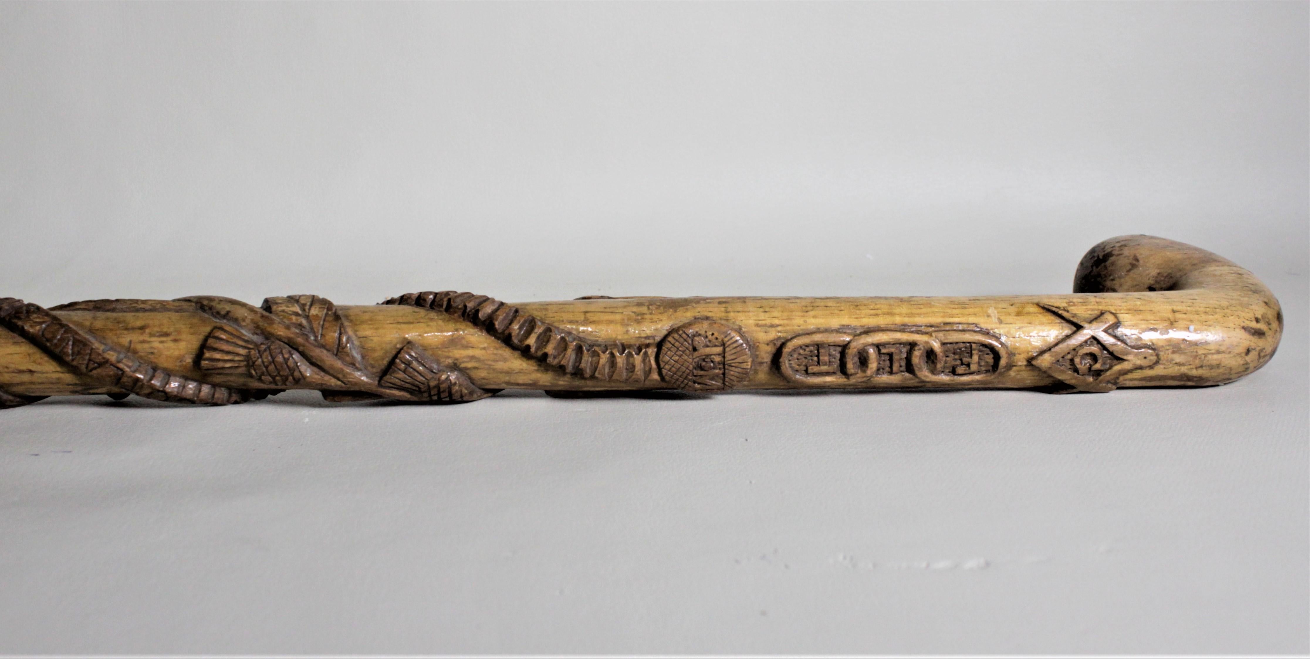 19th Century Antique Folk Art Ornately Carved Scottish Rite or Masonic Lodge Walking Cane