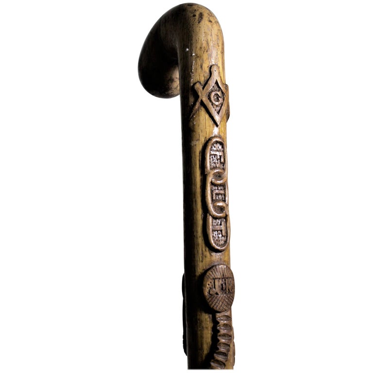Antique Folk Art Ornately Carved Scottish Rite or Masonic Lodge Walking Cane at 1stDibs