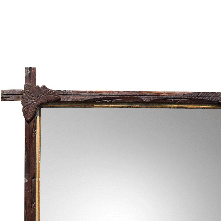 American Antique Folk Art Carved Wood Tramp Adirondack Gilt Mirror in Brown and Gold