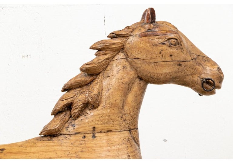 Antique Folk Art Carved Wooden Horse Sculpture For Sale 7