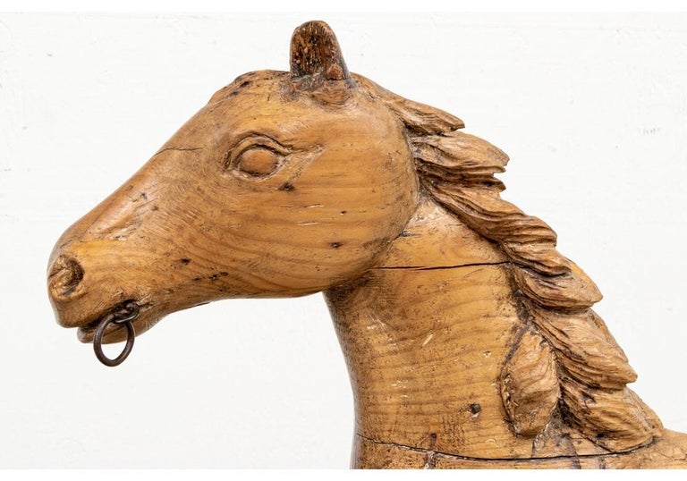 Antique Folk Art Carved Wooden Horse Sculpture For Sale 1