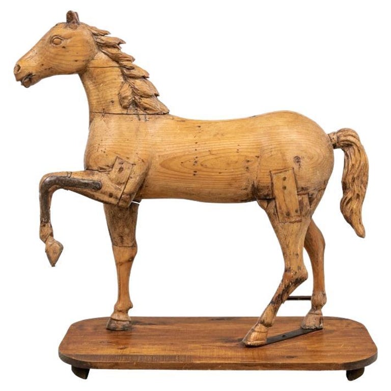 Antique Folk Art Carved Wooden Horse Sculpture For Sale