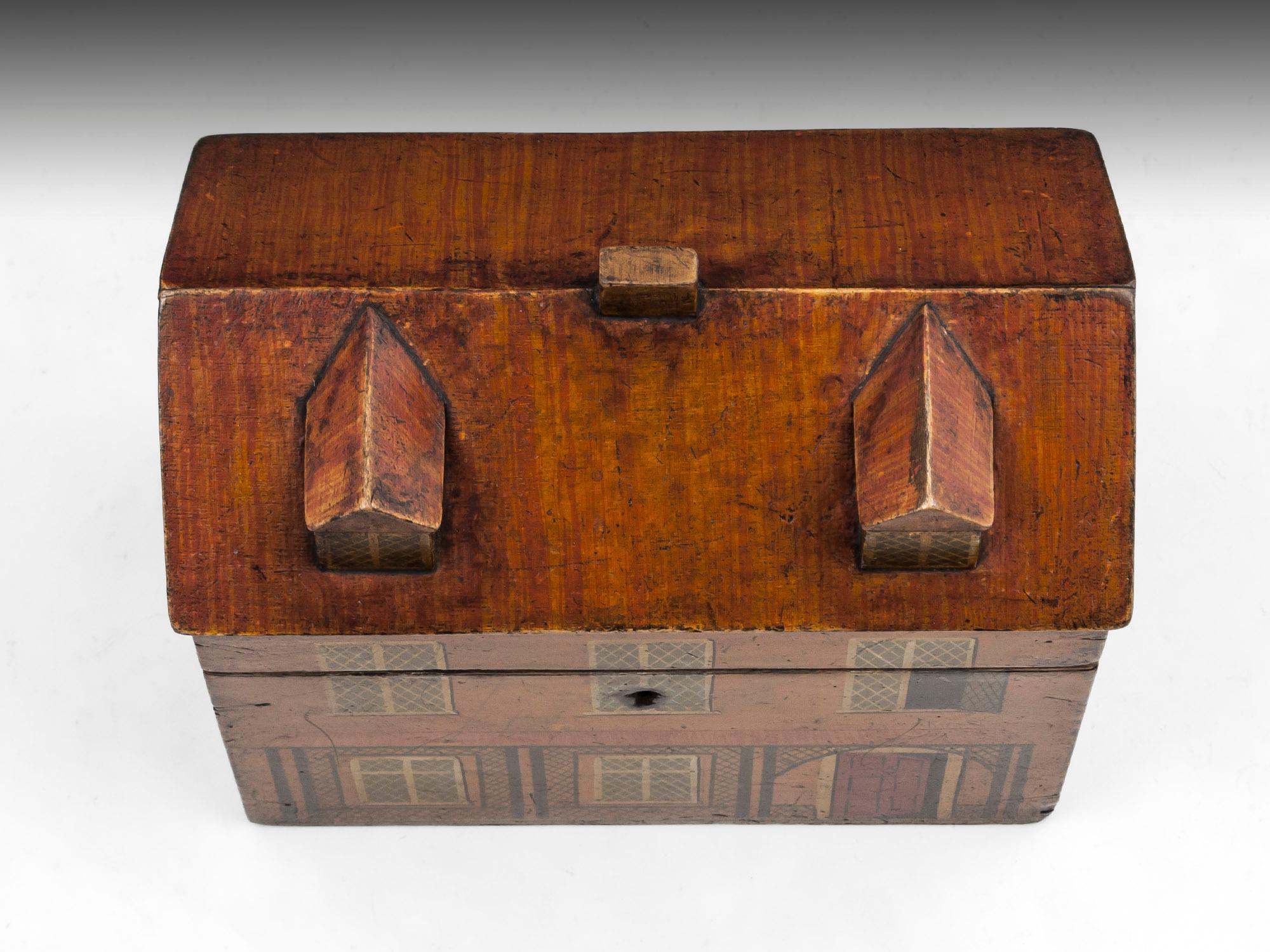 British Antique Folk Art Cottage Tea Caddy, Early 19th Century For Sale