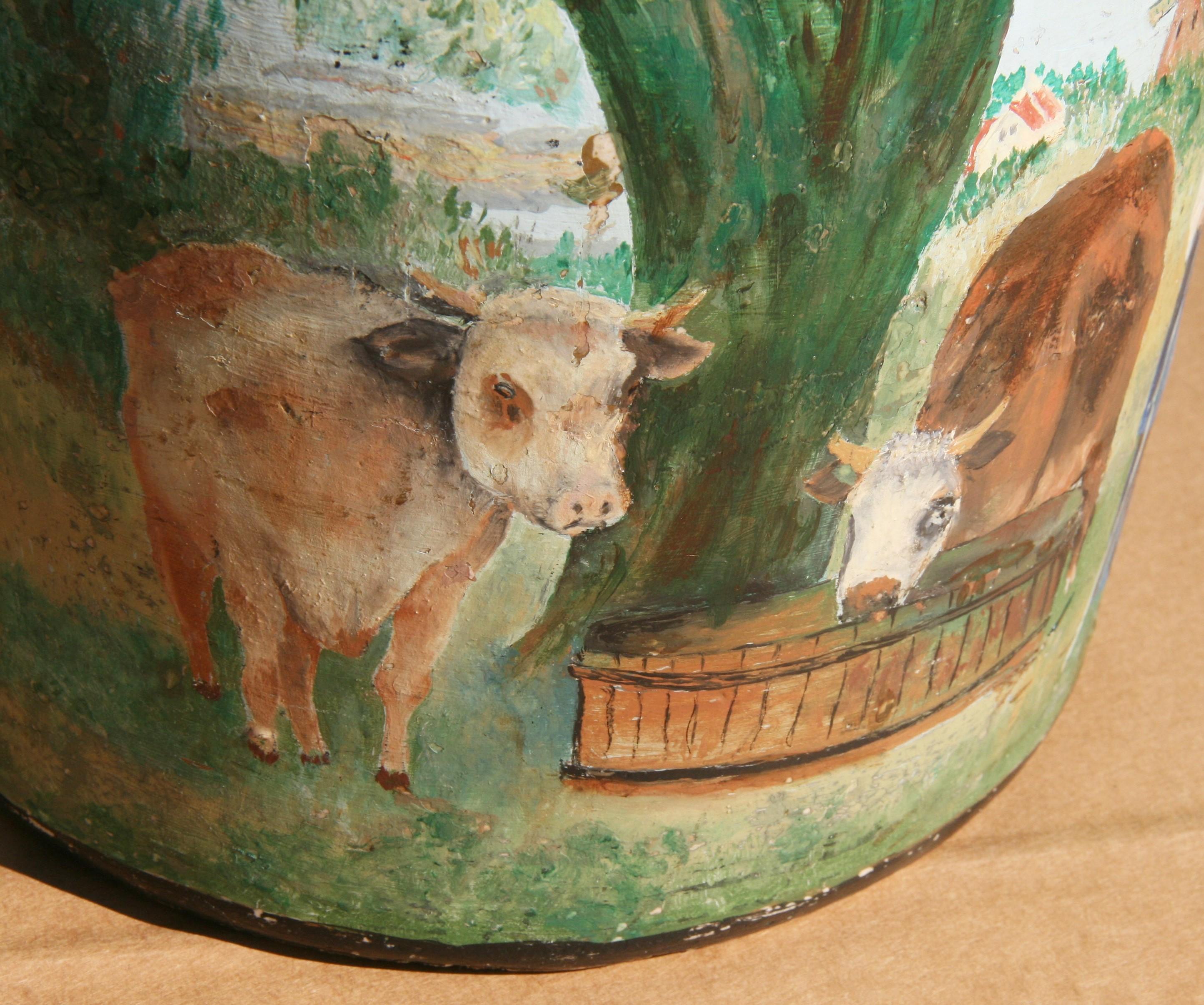 Pot de rocher antique peint à la main avec une scène bucolique de vaches en vente 5