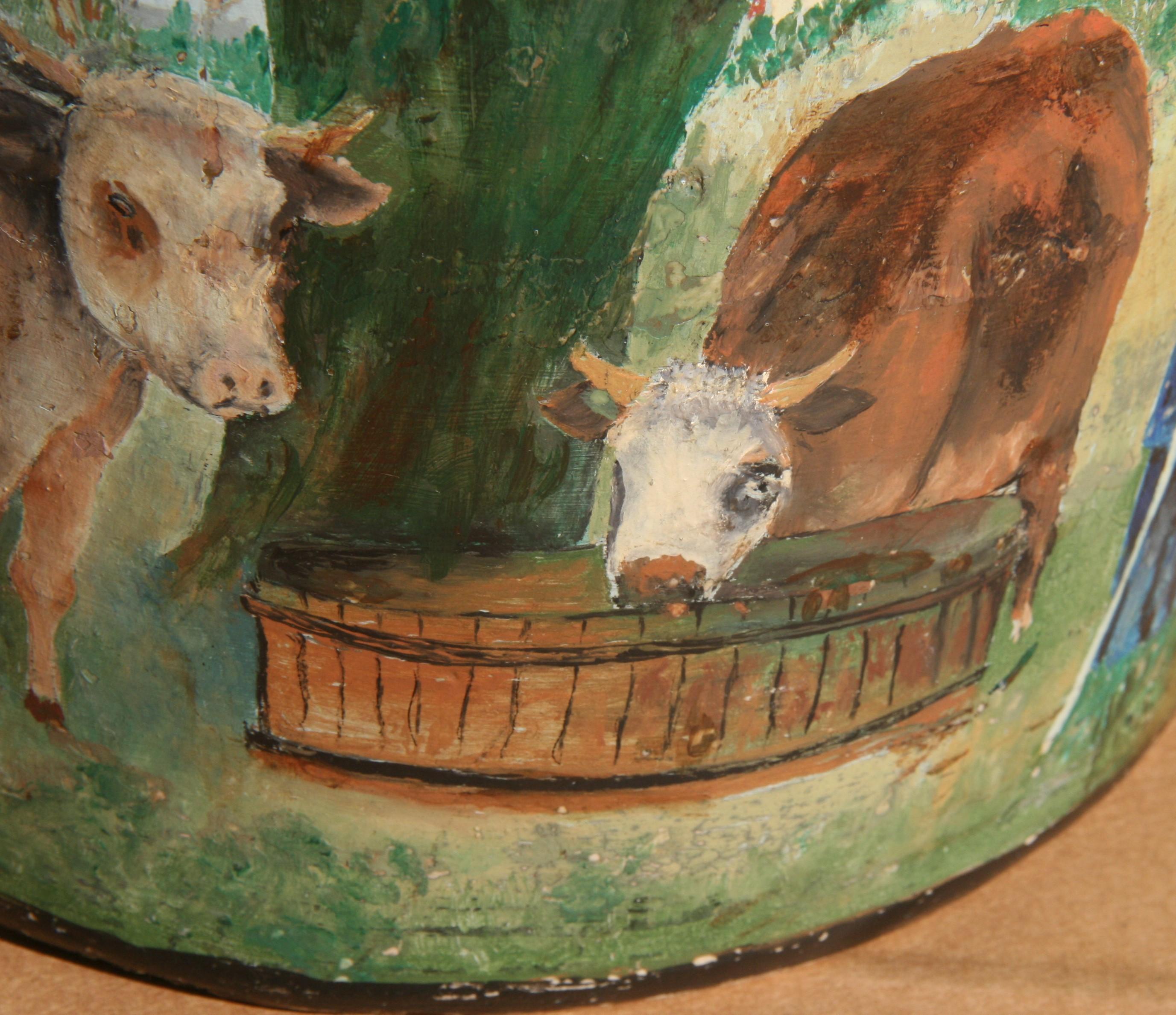 Pot de rocher antique peint à la main avec une scène bucolique de vaches en vente 7