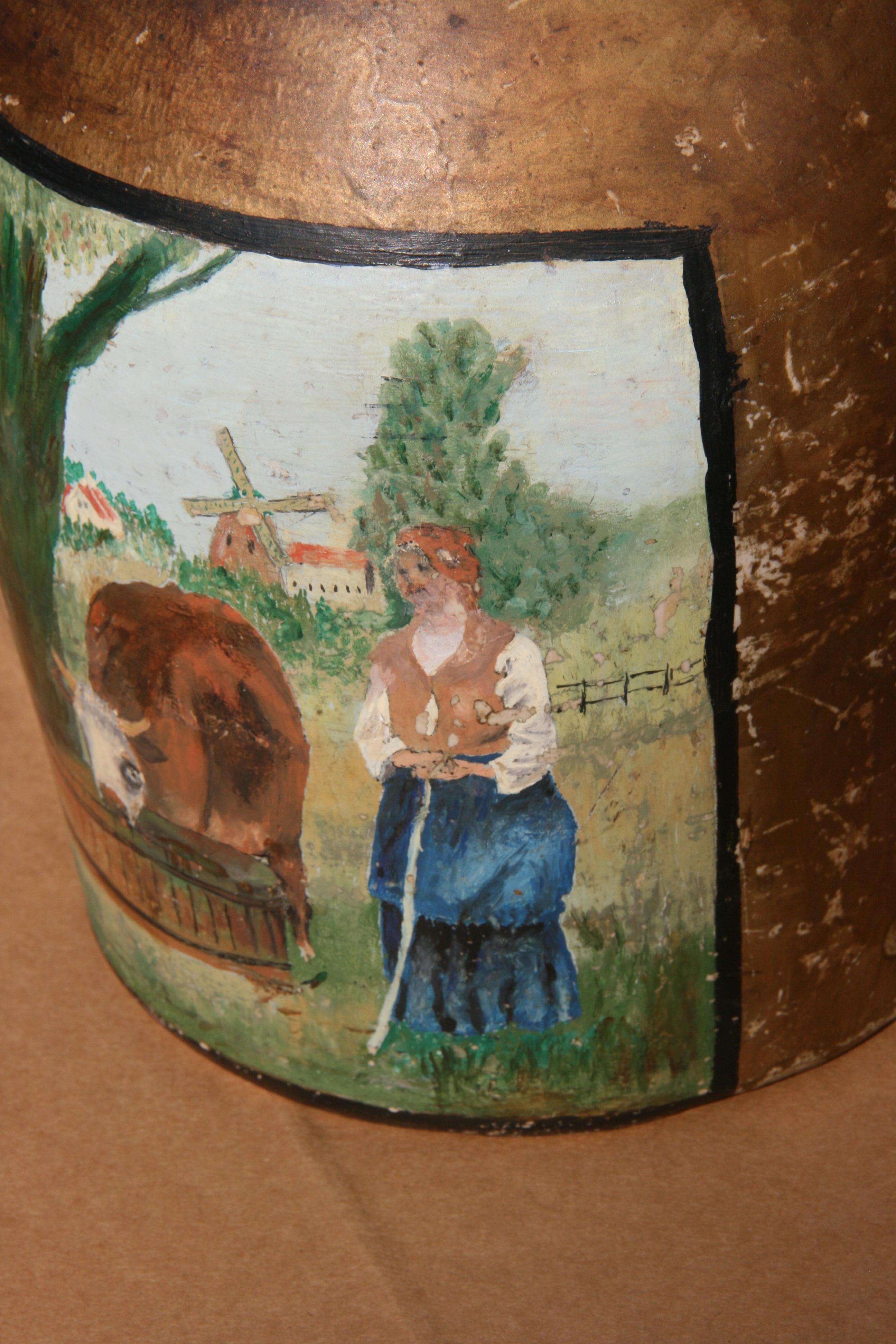 Pot de rocher antique peint à la main avec une scène bucolique de vaches en vente 2